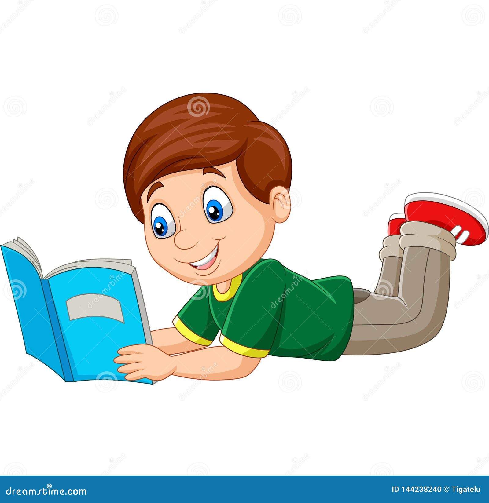 Cartoon Boy Laying Down and Reading a Book Stock Vector - Illustration of  character, book: 144238240