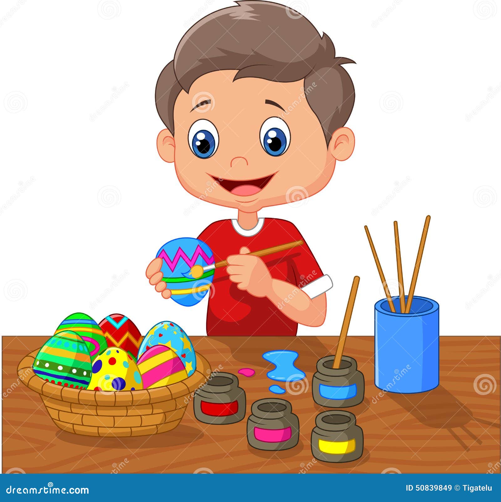 Cartoon Boy Painting Easter Eggs Stock Vector Illustration of season