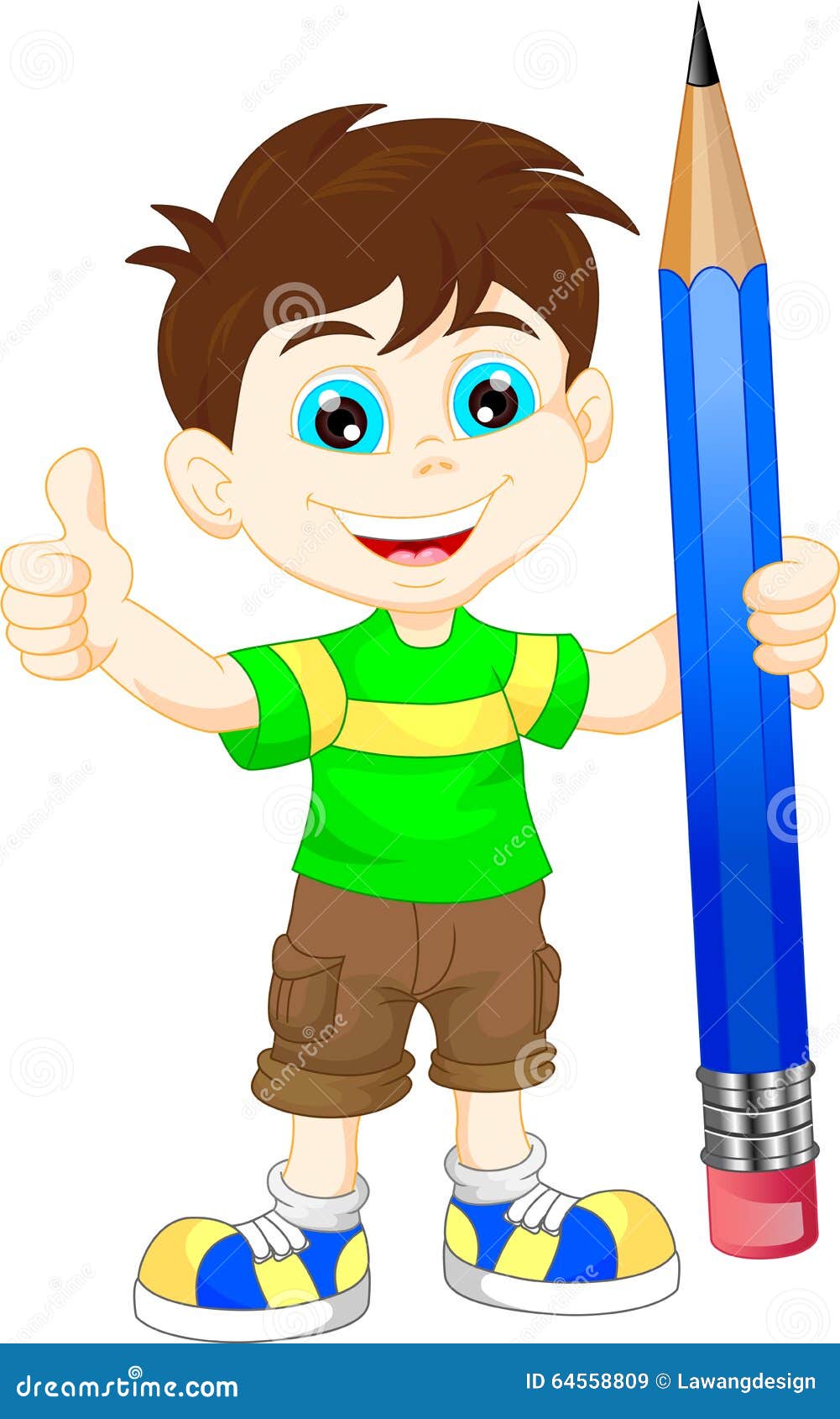 Cartoon boy with pencil stock vector. Illustration of smile 64558809