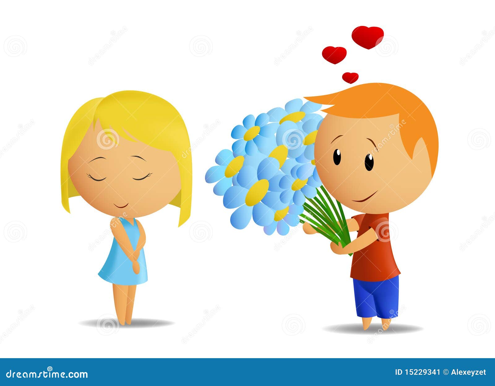 Cartoon Boy Present Flowers To Girl Stock Vector - Illustration of  happiness, cheerful: 15229341
