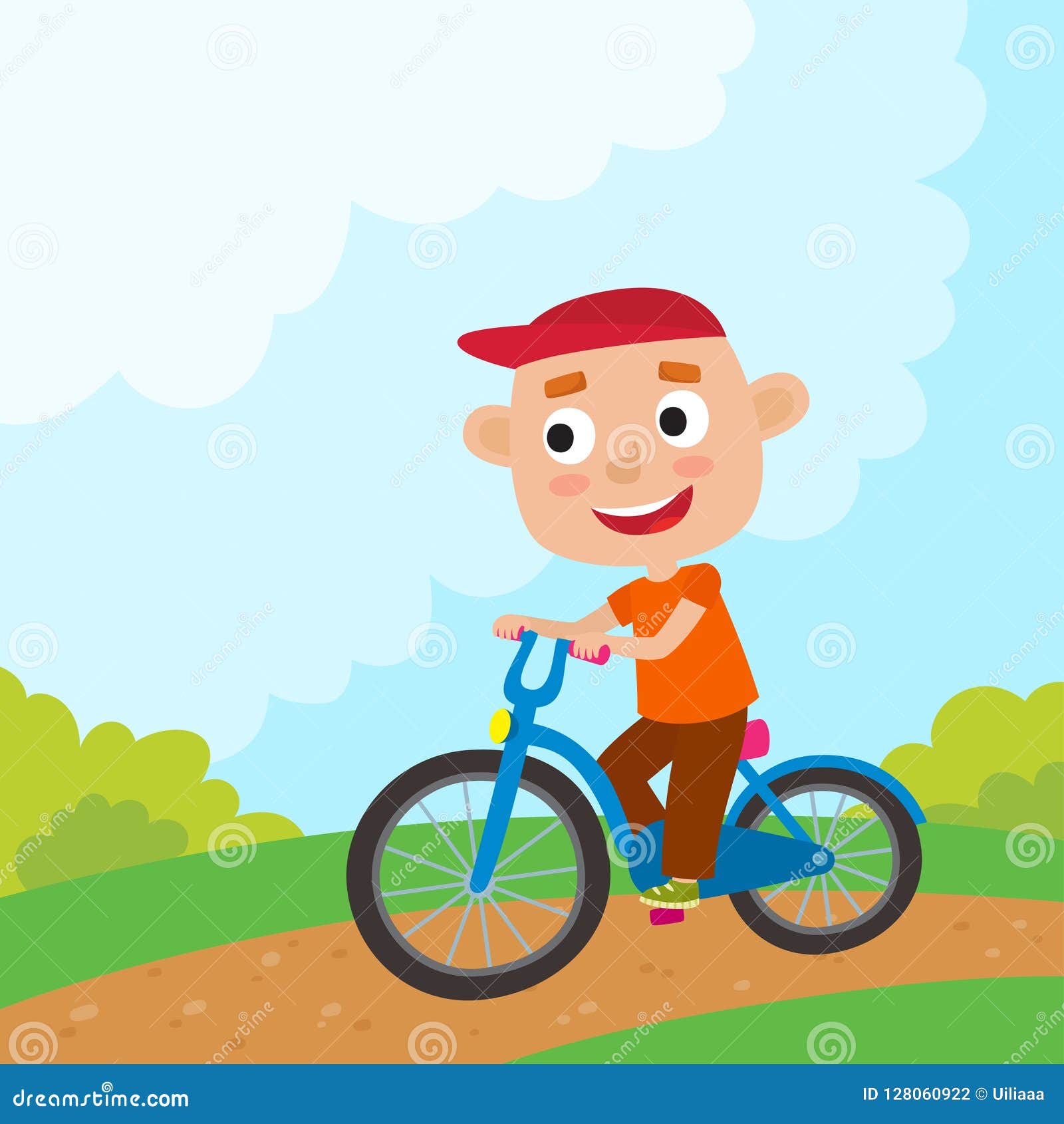 Cartoon Boy Riding a Bike Having Fun Riding Bicycles in Park. Ha Stock  Vector - Illustration of bike, drawing: 128060922