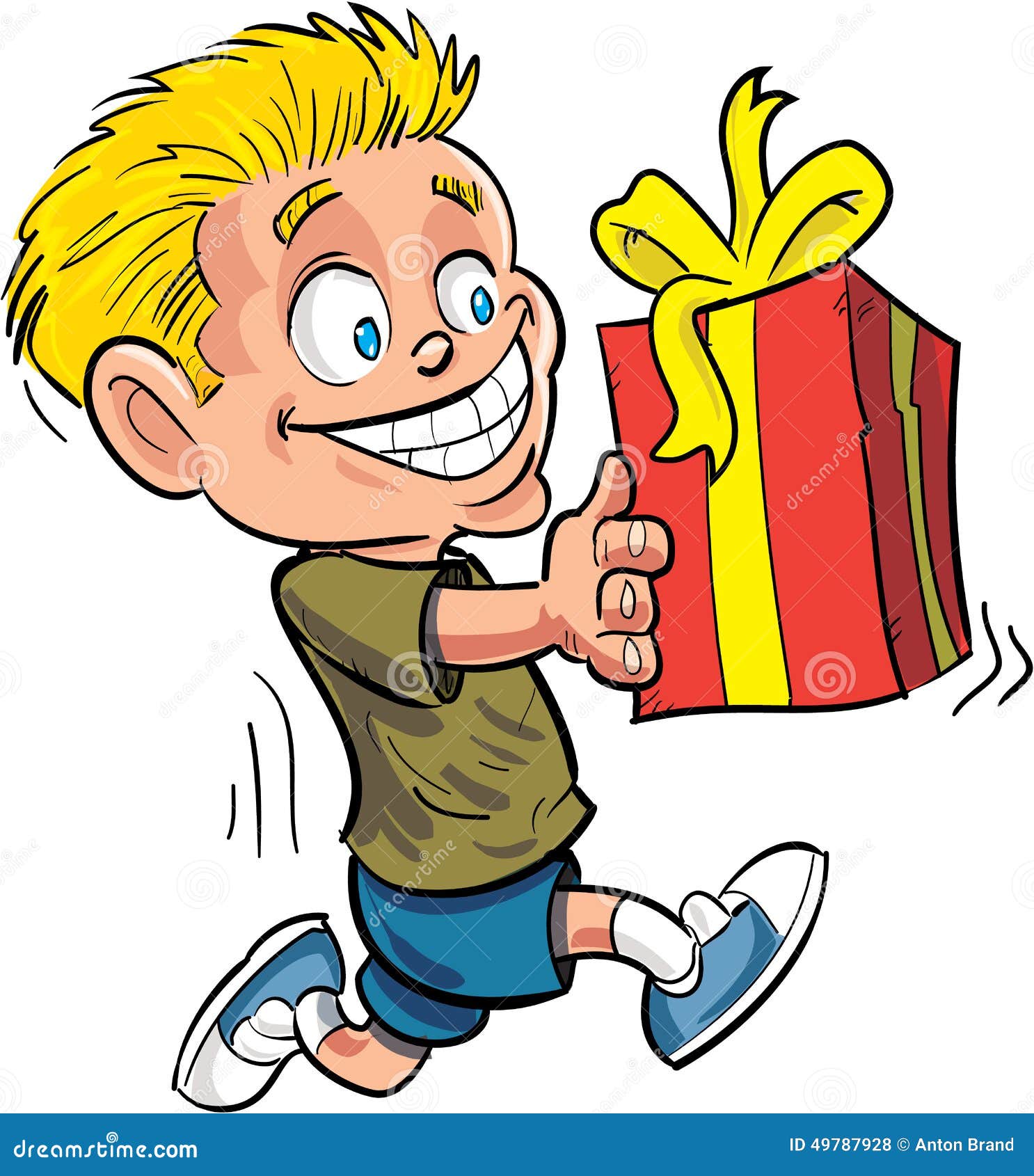 Cartoon Boy Running with a Wrapped Gift. Stock Illustration - Illustration  of young, freehand: 49787928