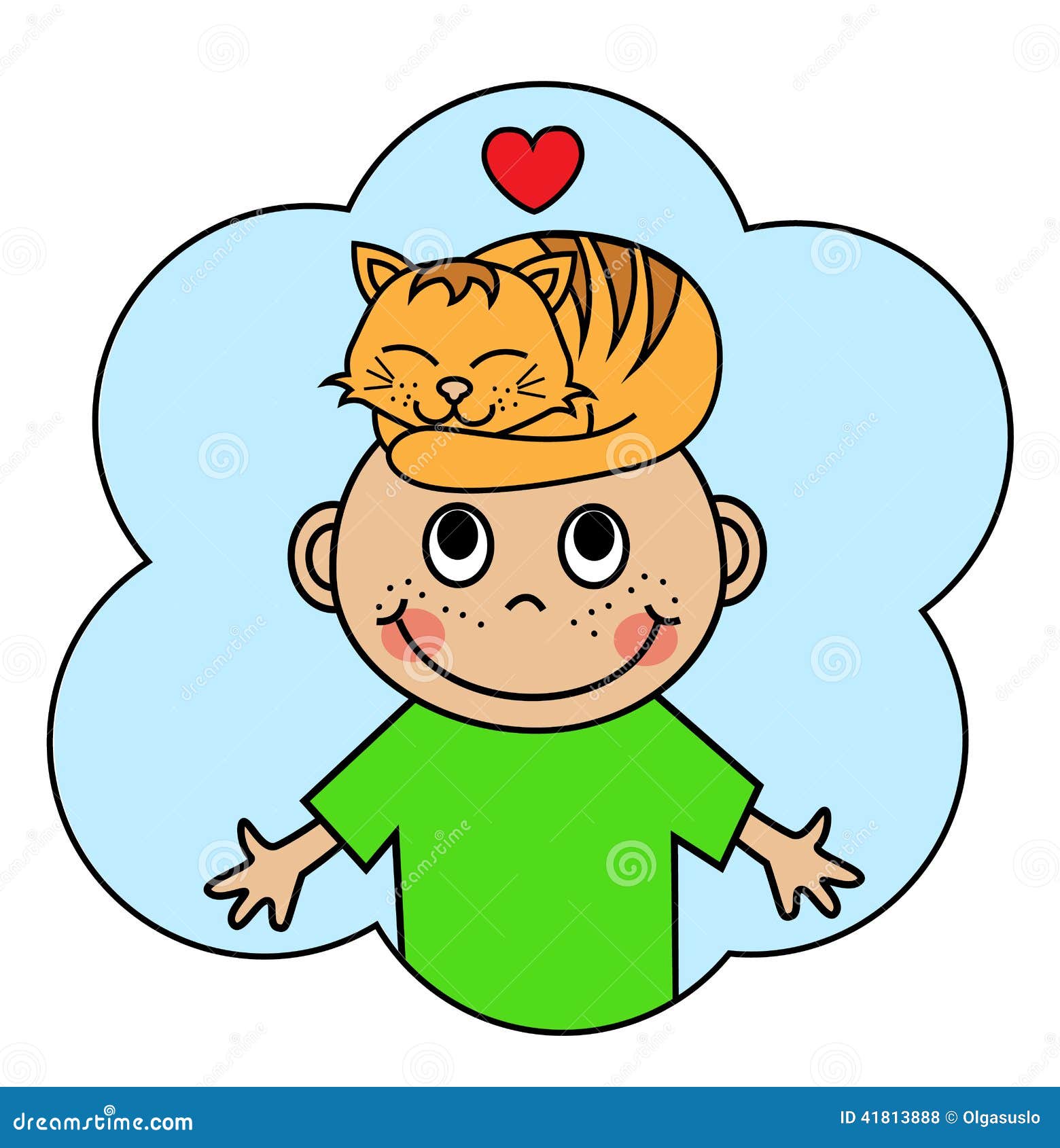 Cartoon Boy And Sleeping Orange Cat Stock Vector Cartoon Boy And Sleeping Orange Cat Stock Vector
