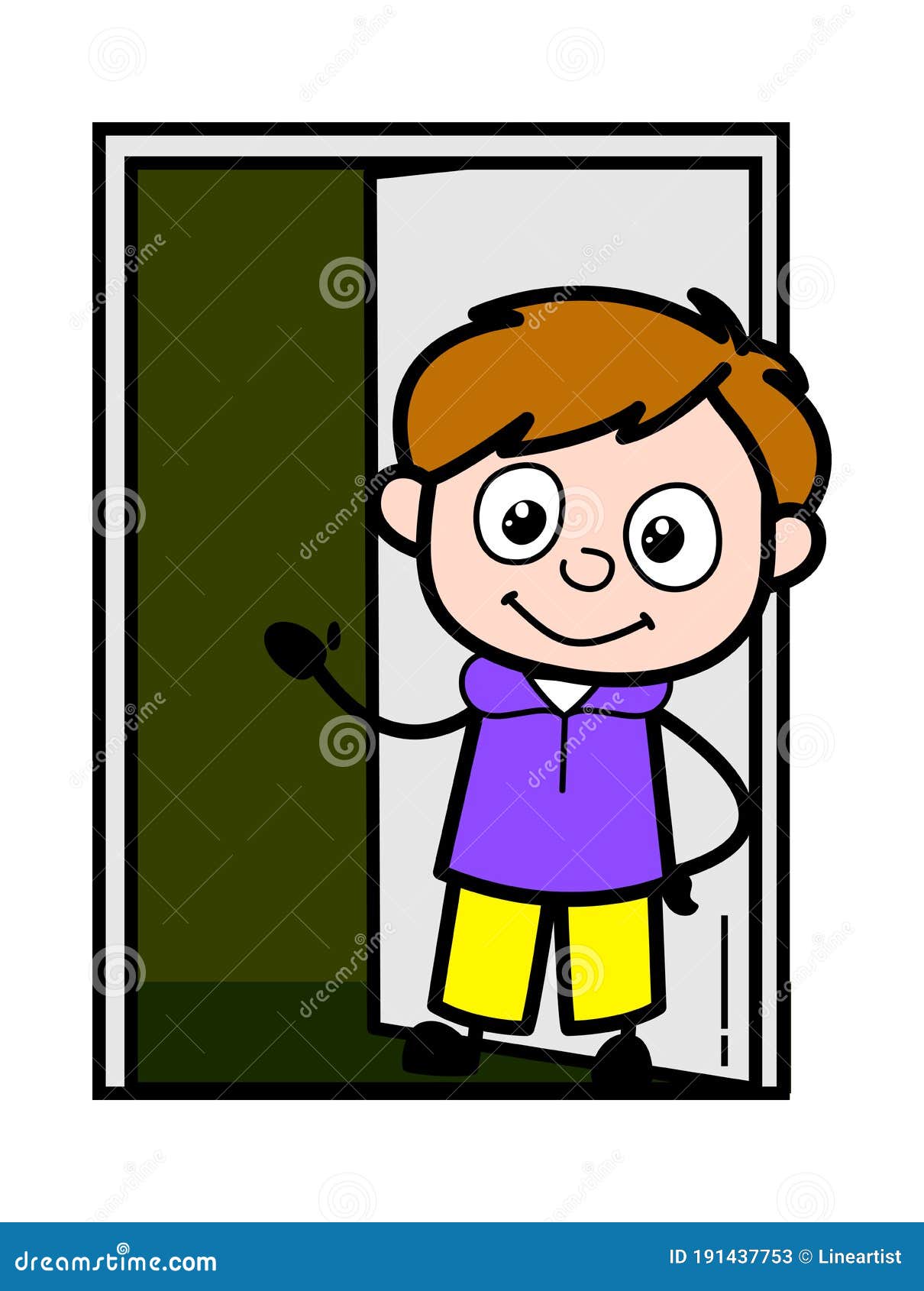 Boy Open Door Cartoon