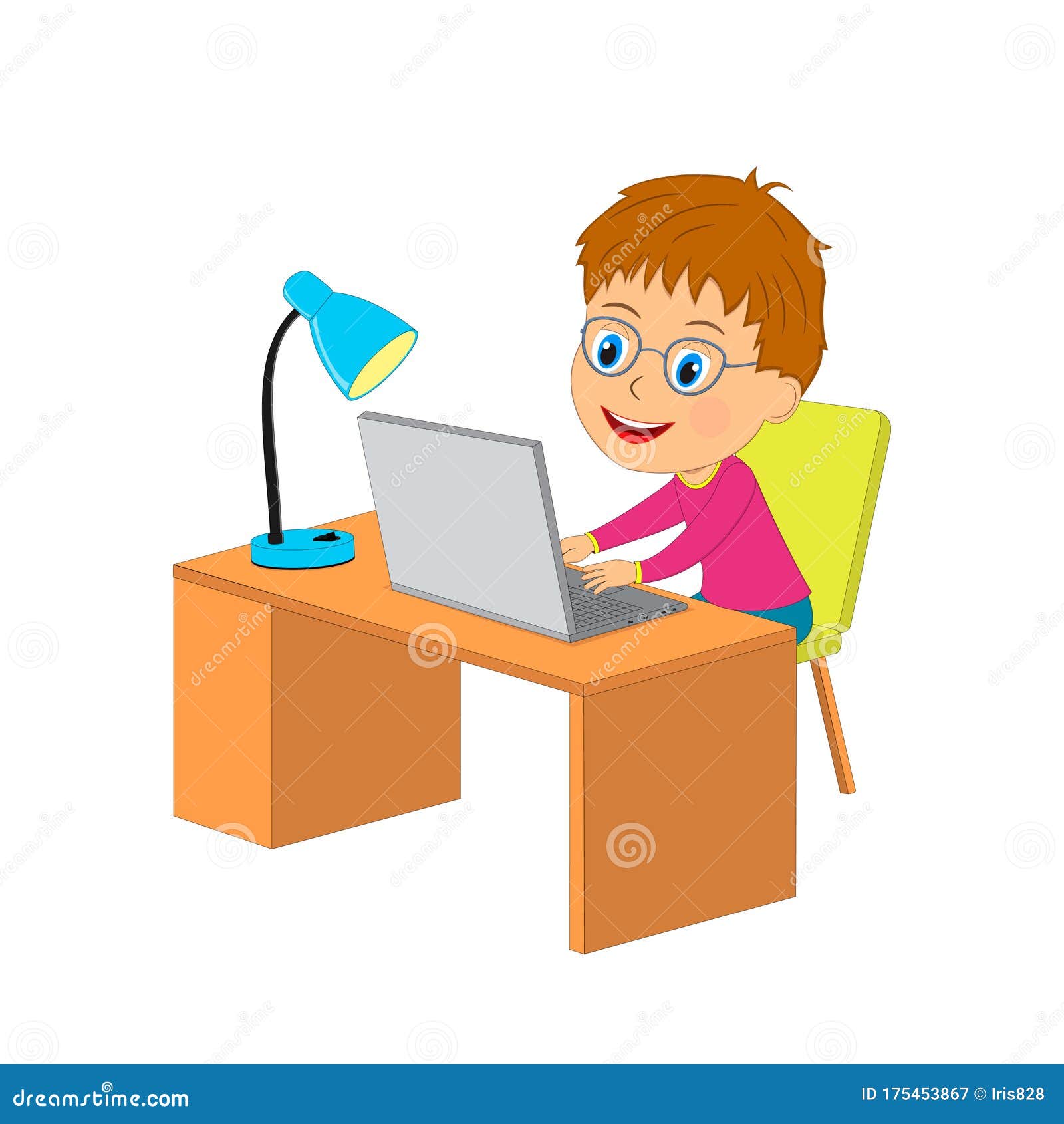 cartoon boy using computer