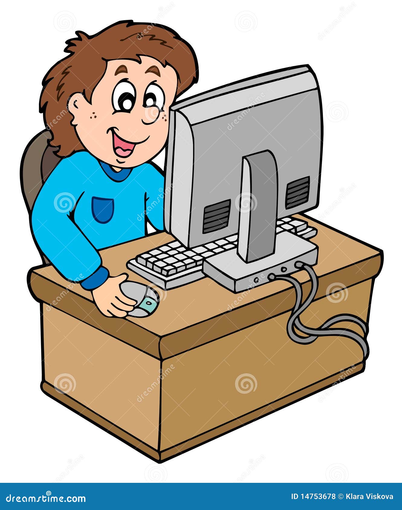 Clipart Computer Teacher Supervising A School Boy - Royalty Free