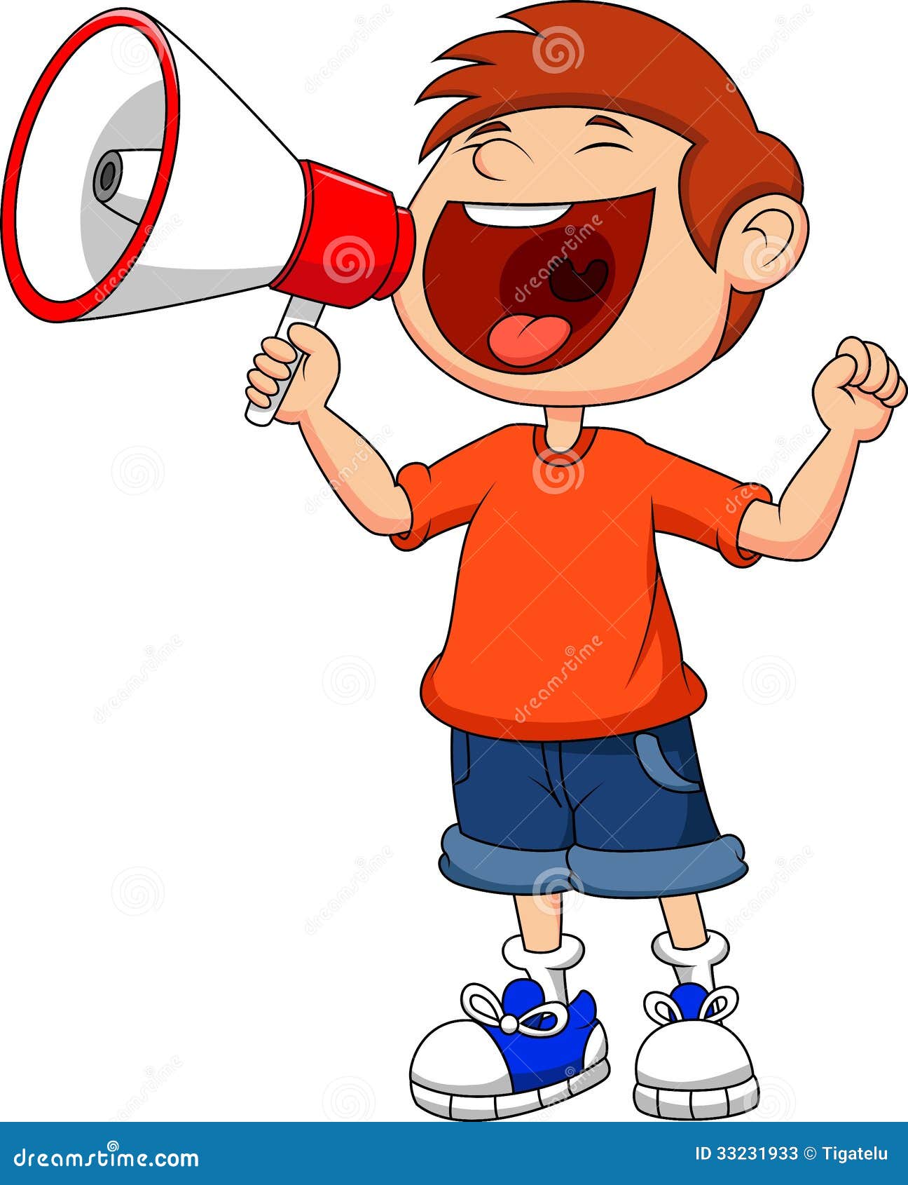cartoon boy yelling and shouting into a megaphone