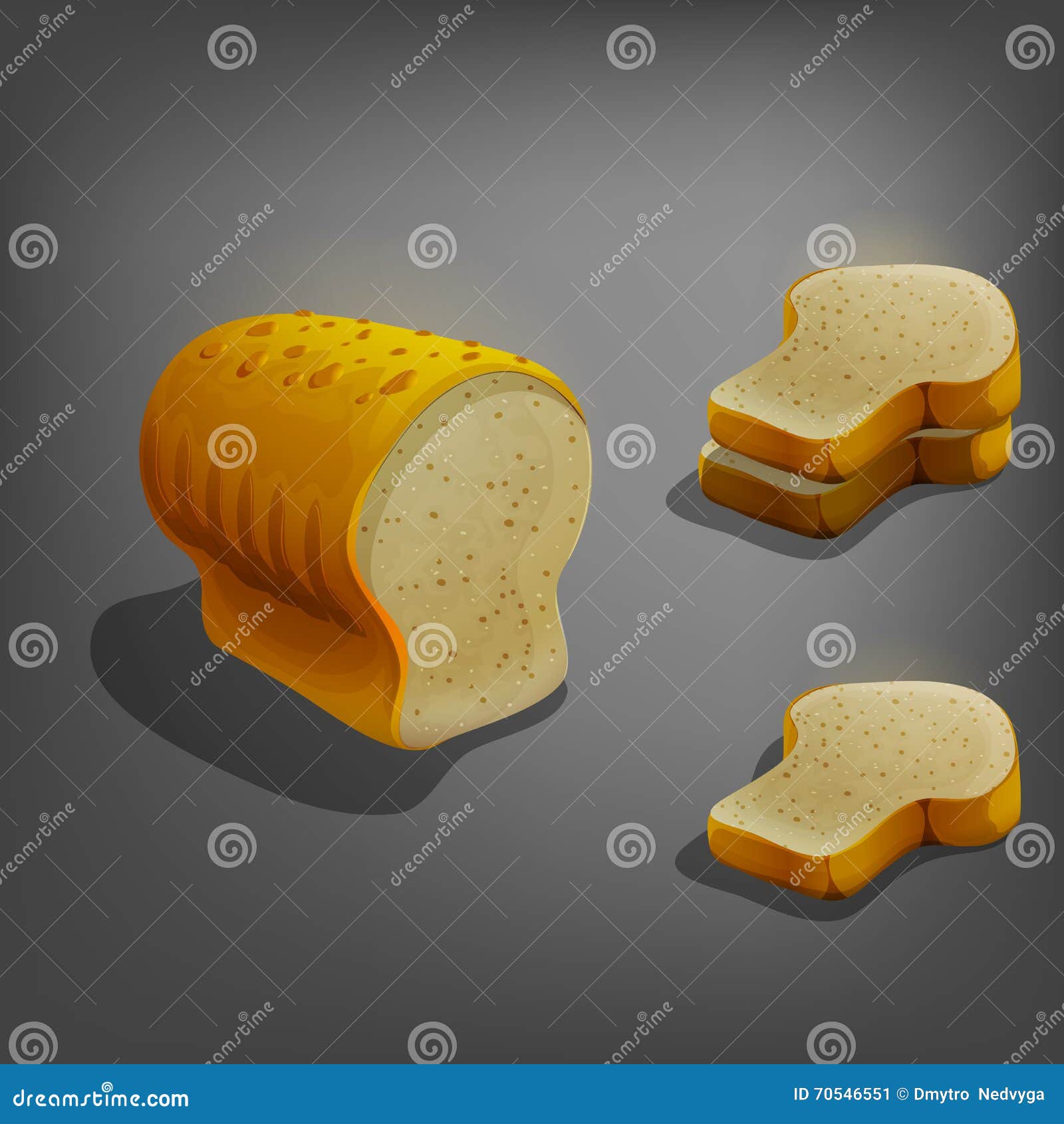 Cartoon Bread Loaf with a Slice of Bread. Stock Vector Illustration