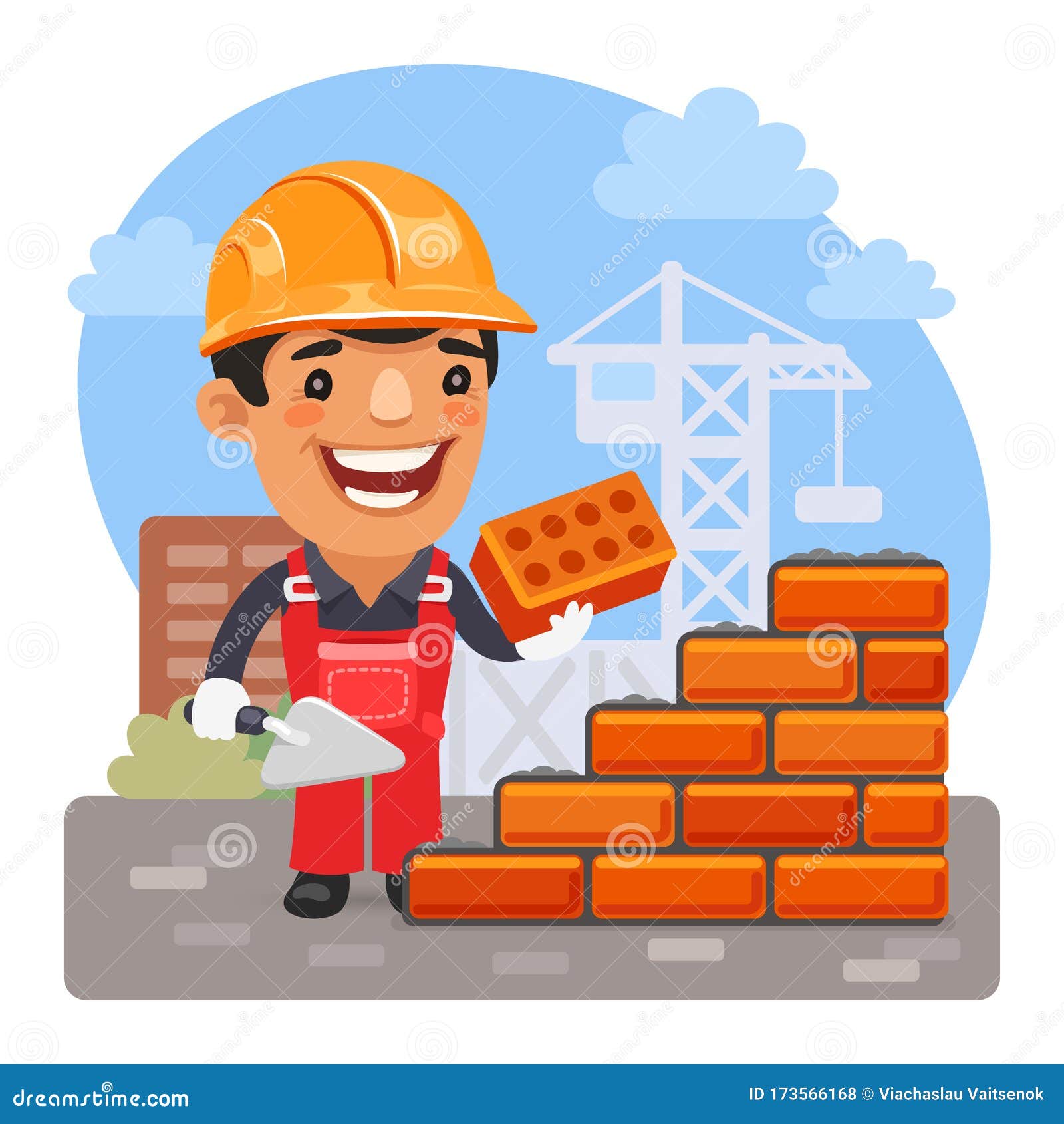 Cartoon Bricklayer at Construction Site Stock Vector - Illustration of  hard, architecture: 173566168