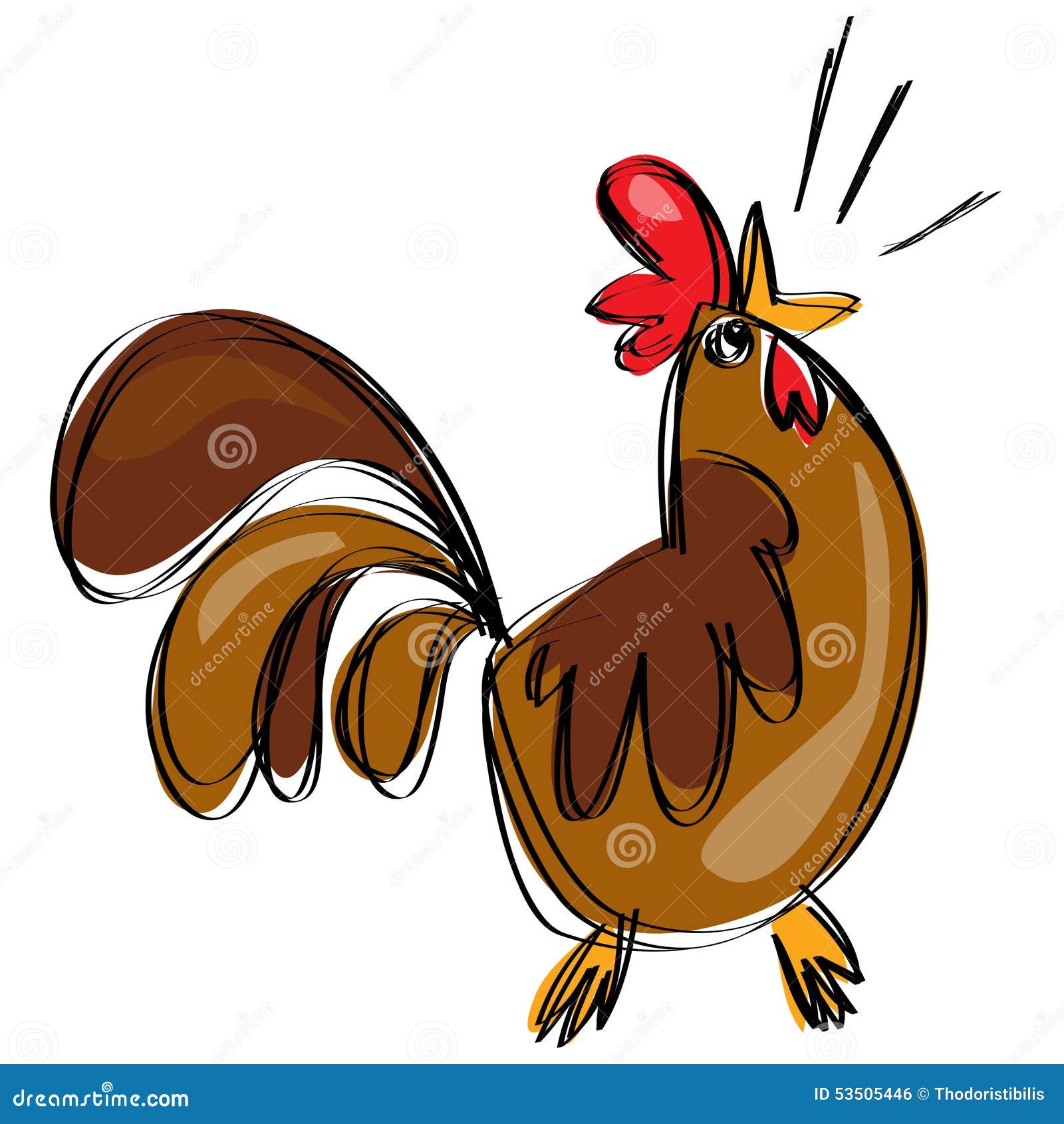 Cartoon Brown Rooster Crowing in a Naif Childish Drawing Style Stock Vector  - Illustration of animals, clip: 53505446