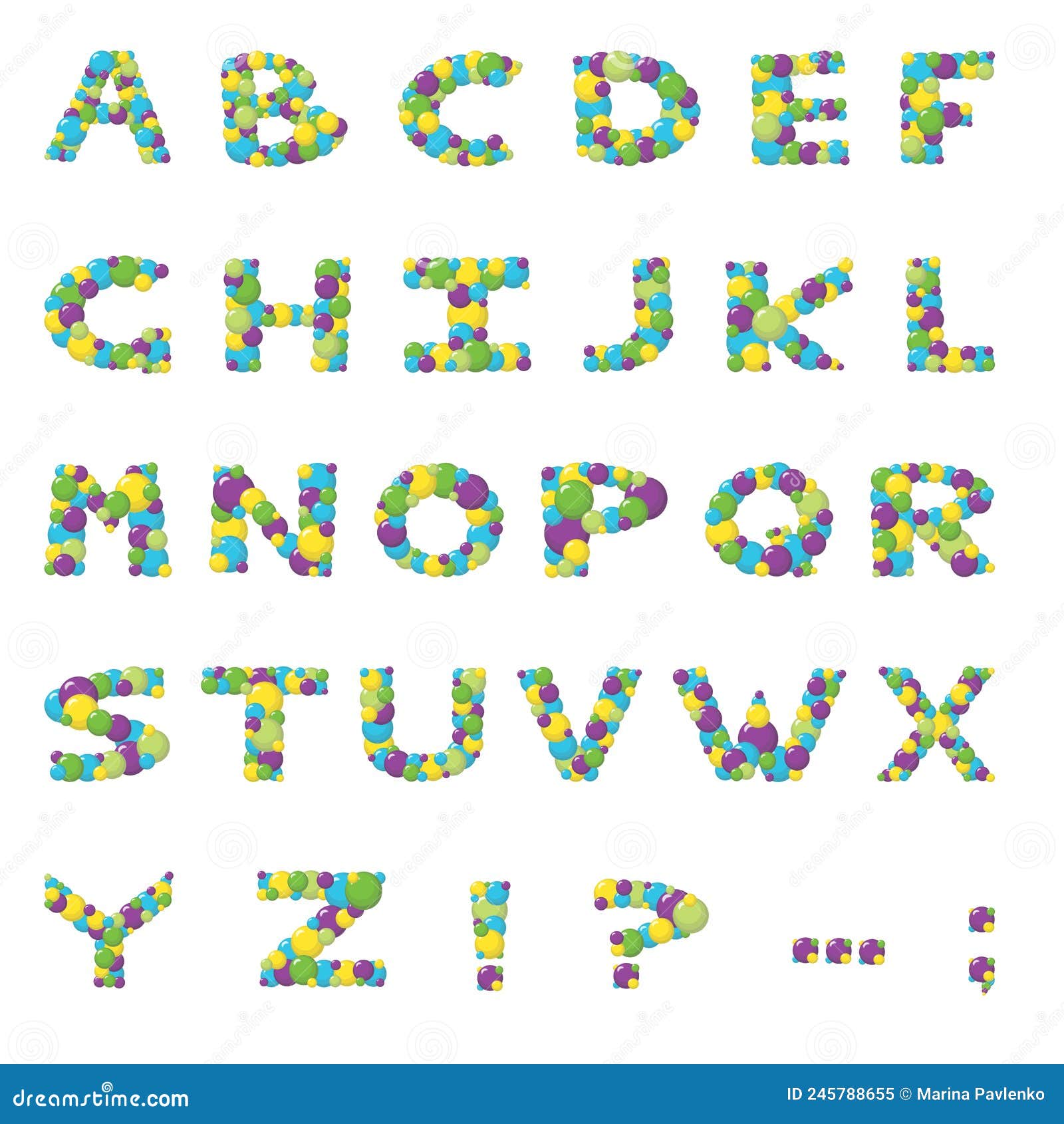 Cartoon Bubble Alphabet. Isolated on White Background. Stock Vector Illustration of latin