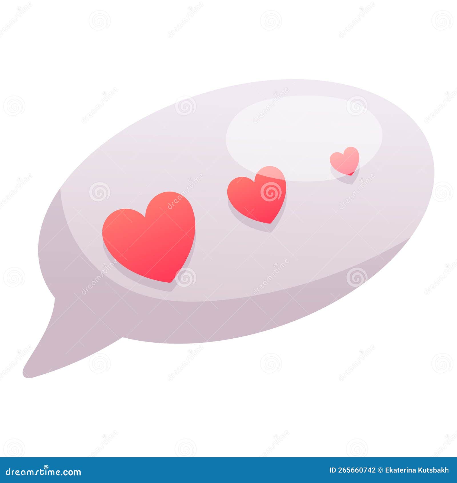 Cartoon Bubble Speech with Hearts, Vector Isolated Illustration. Stock
