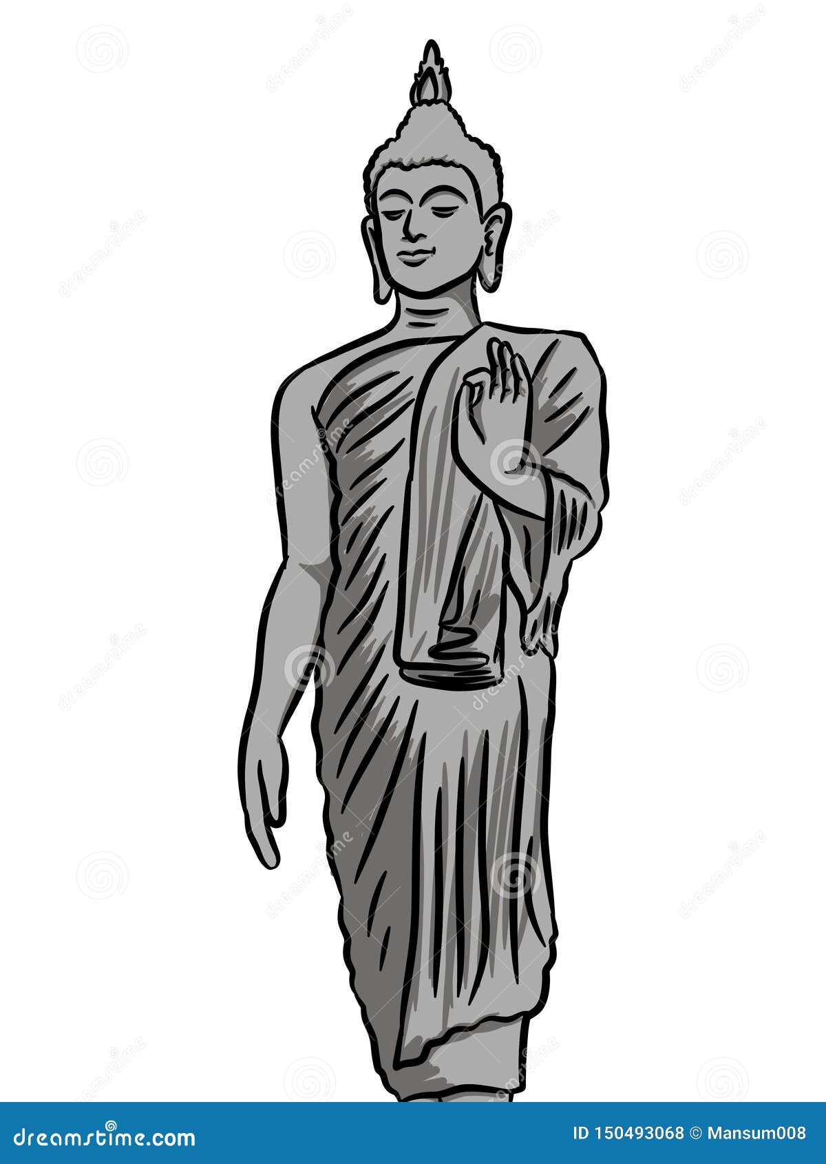 Cartoon buddha statue stock illustration. Illustration of sculpture -  150493068