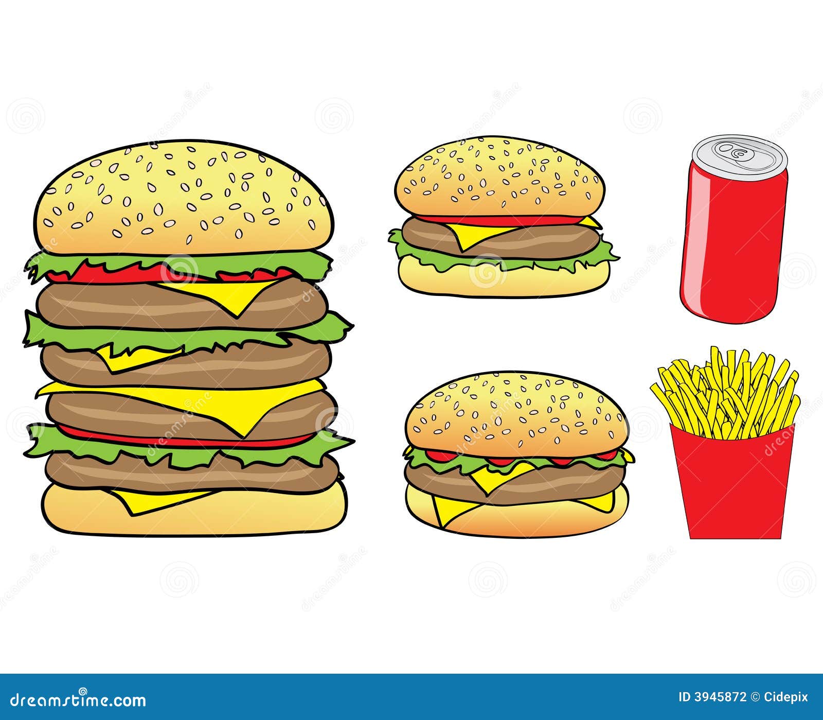 Cartoon Burgers, Chips, Can Stock Vector - Illustration of food, cola