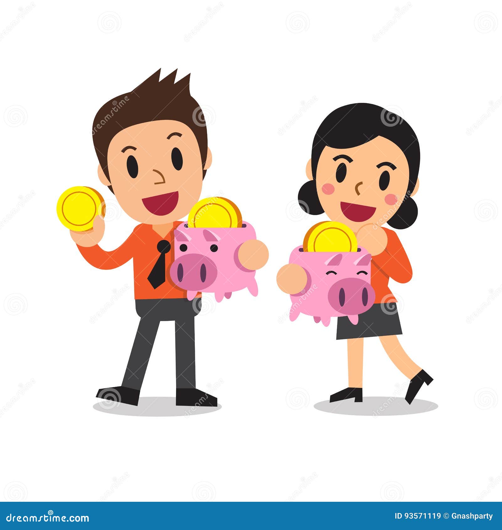 cartoon business people saving money in piggy bank stock vector