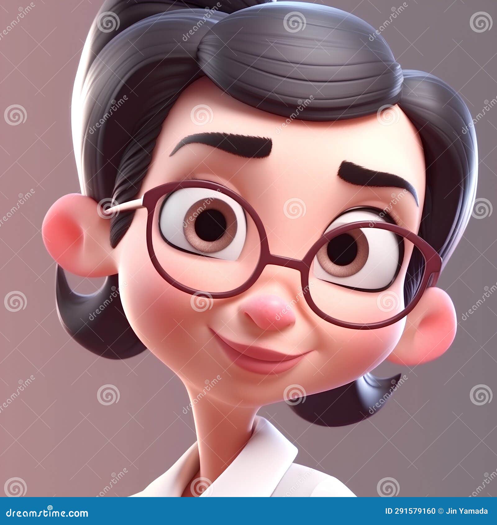 cartoon business woman with glasses and surprised expression, 3d render