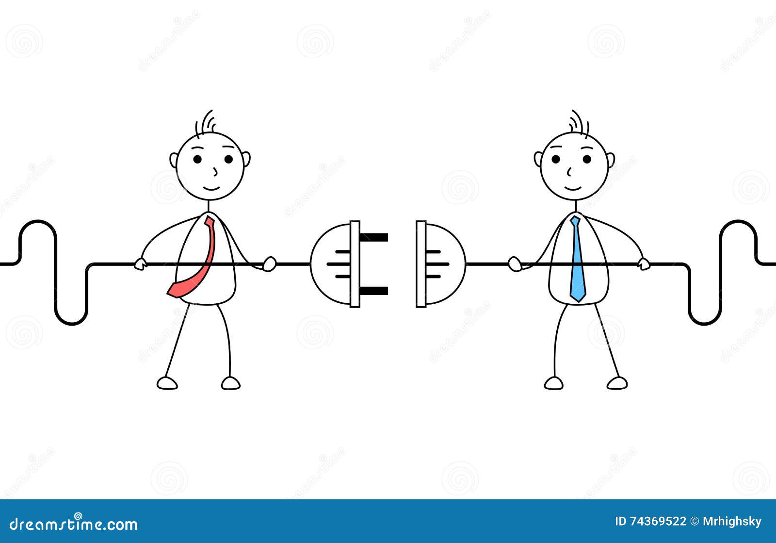 cartoon businessmen connecting electric plug