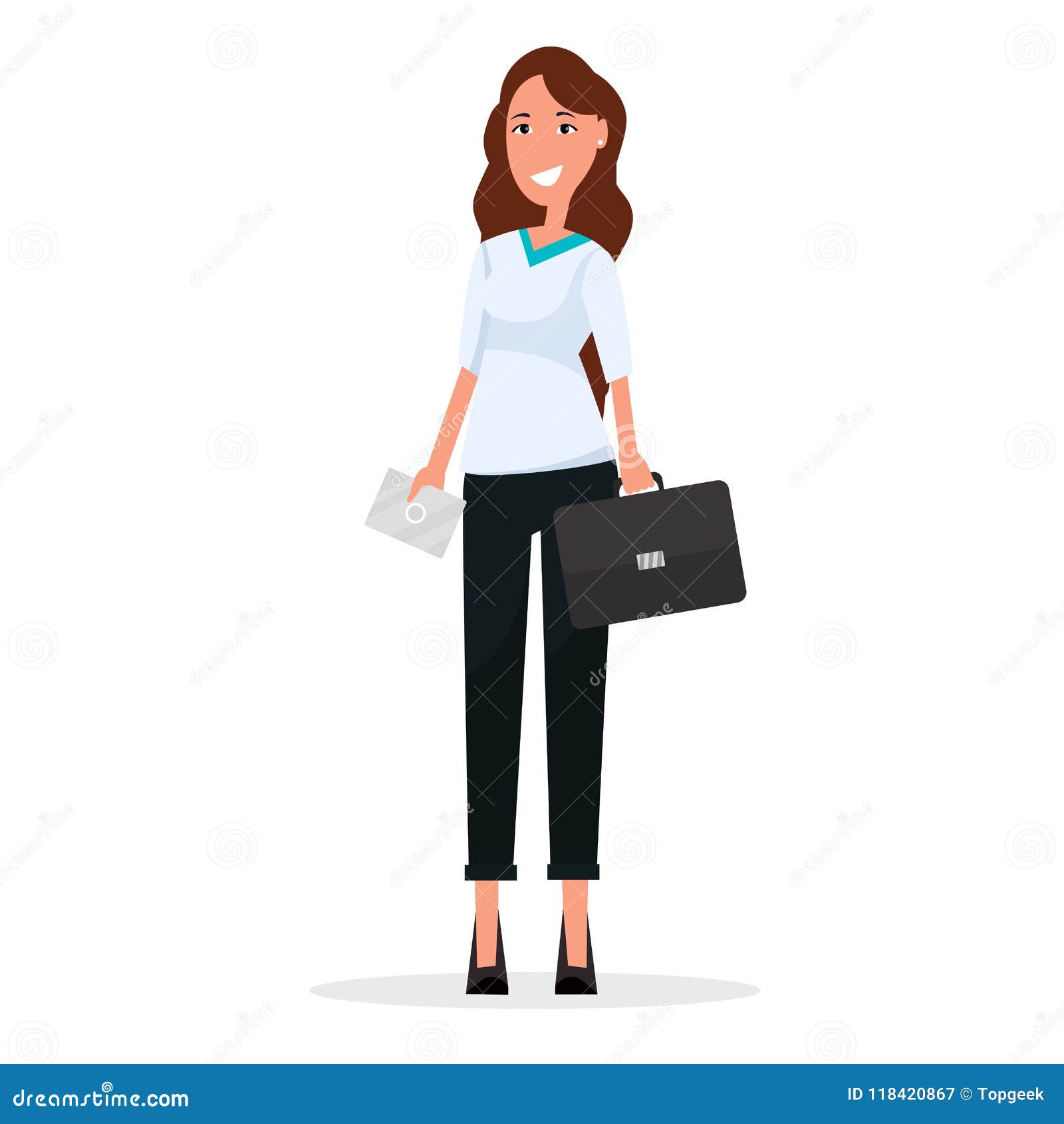 Cartoon Businesswoman with Briefcase and Envelope Stock Vector ...