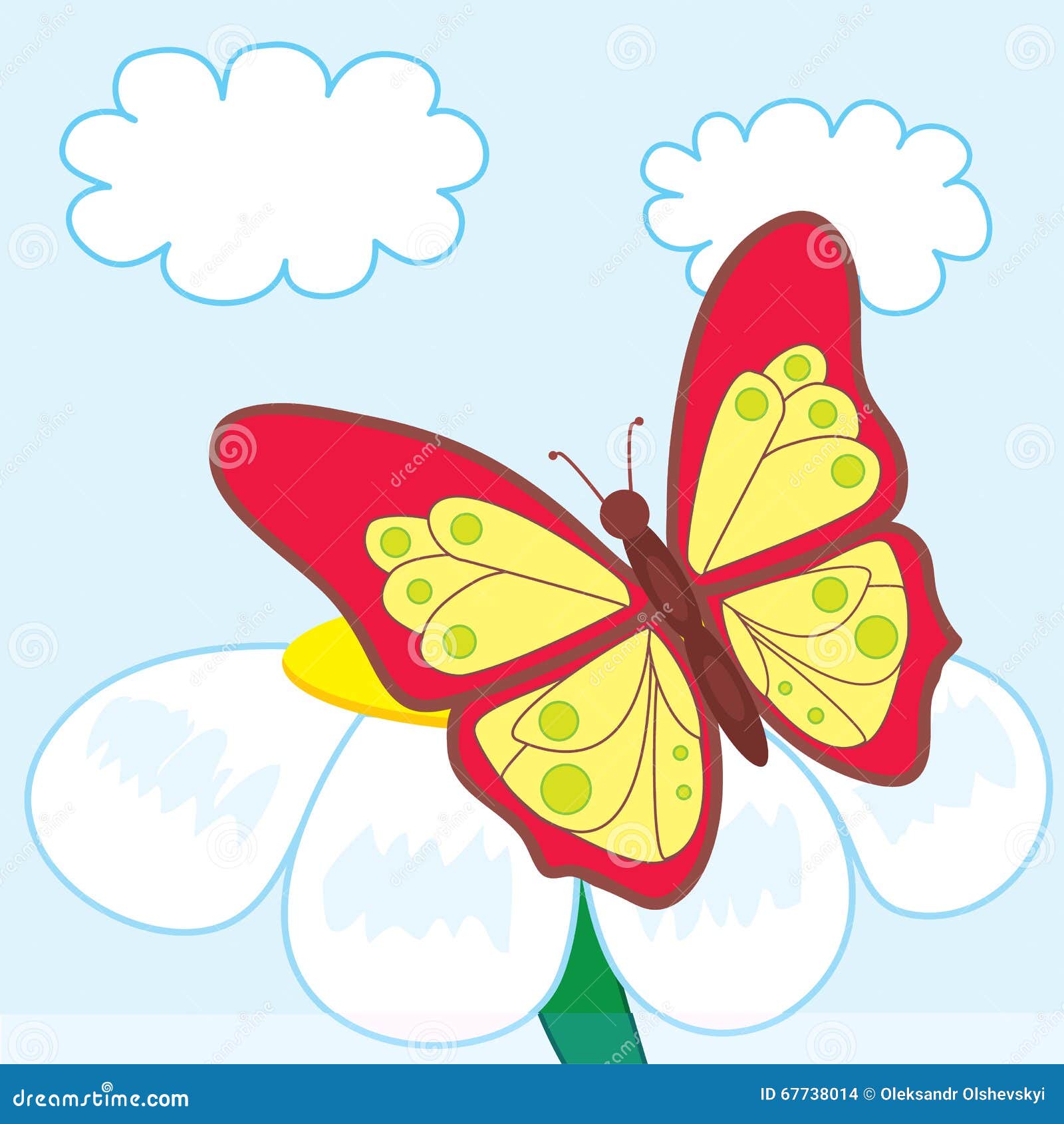 Cartoon Butterfly on Beautiful Flower Stock Vector - Illustration ...