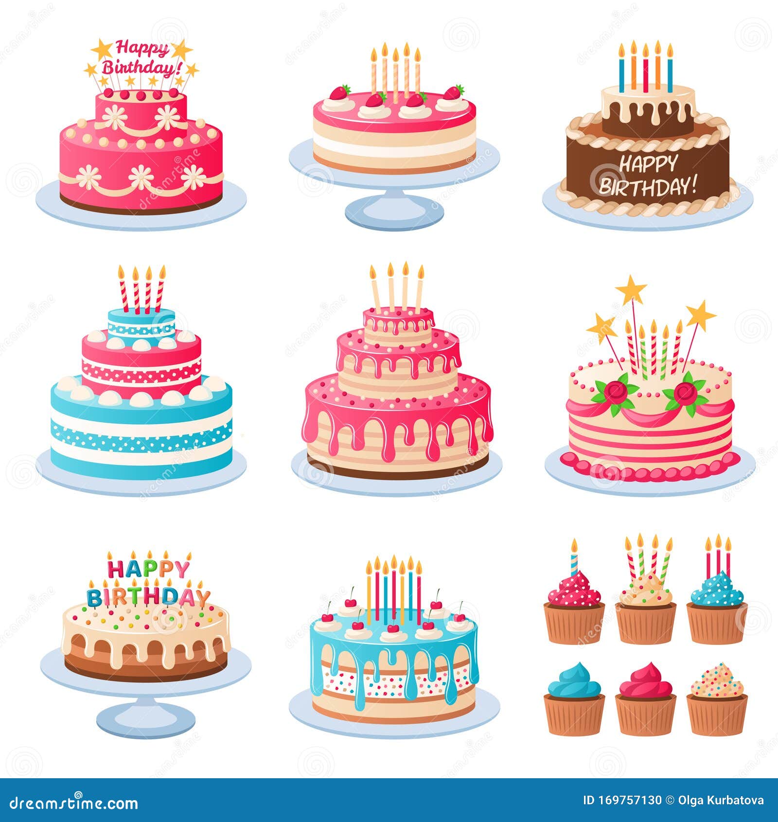 Cartoon Cakes. Colorful Delicious Desserts, Birthday Cake with Celebration Candles and Chocolate Slices, Holiday Stock Vector - Illustration of cute, cupcakes: 169757130 Cartoon Cakes. Colorful Delicious Desserts, Birthday Cake with Celebration Candles and Chocolate Slices, Holiday Stock Vector - Illustration of cute, cupcakes: 169757130