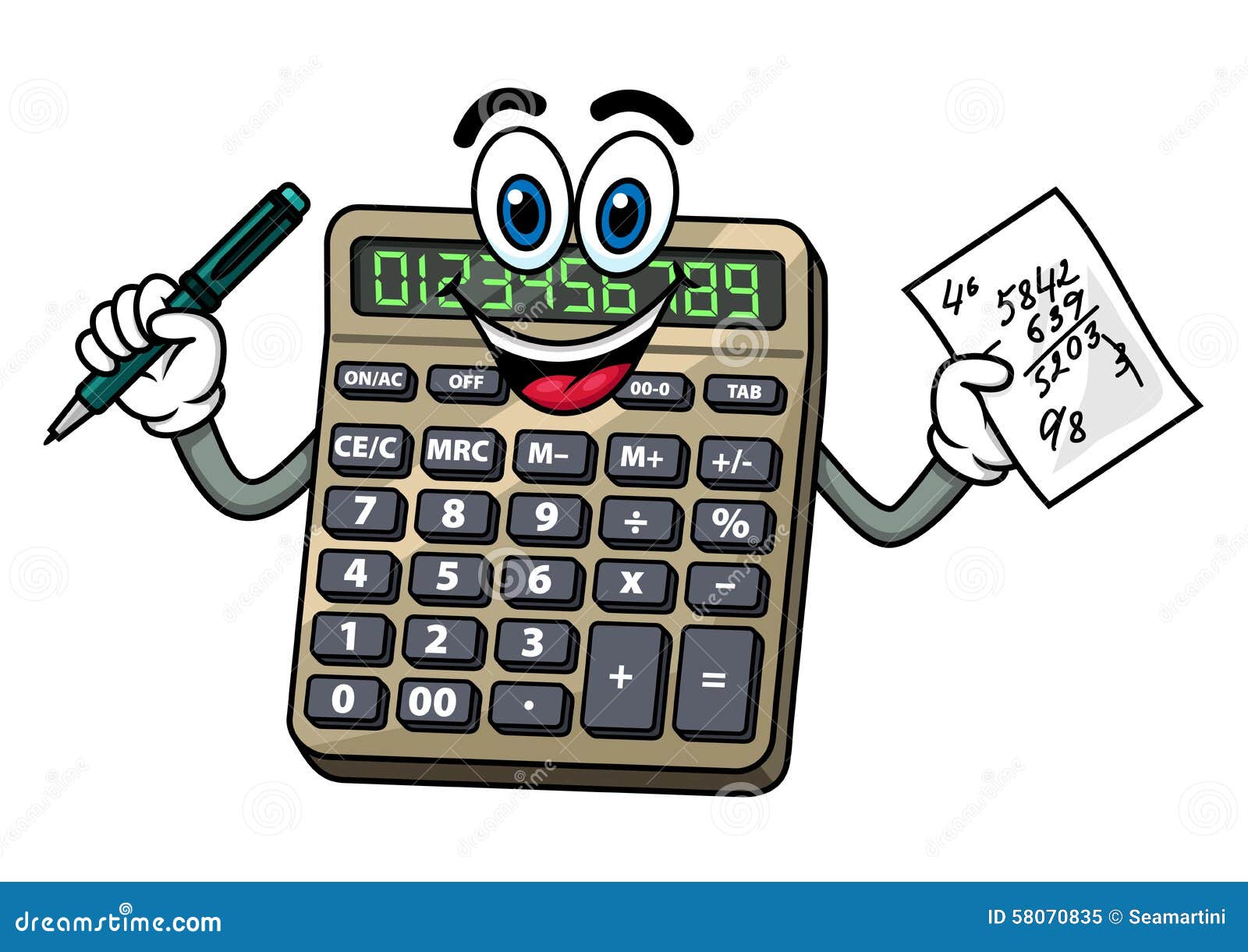 Cartoon Calculator with Pen and Note Stock Vector - Illustration of
