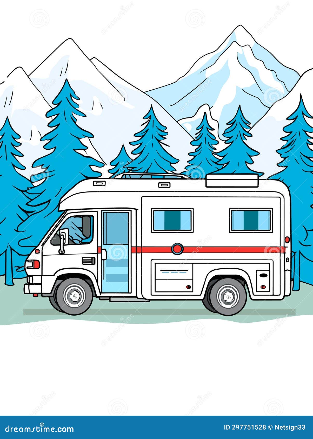 A Cartoon of a Camper Van - Ambulance Mini Bus Vector Illustration ...