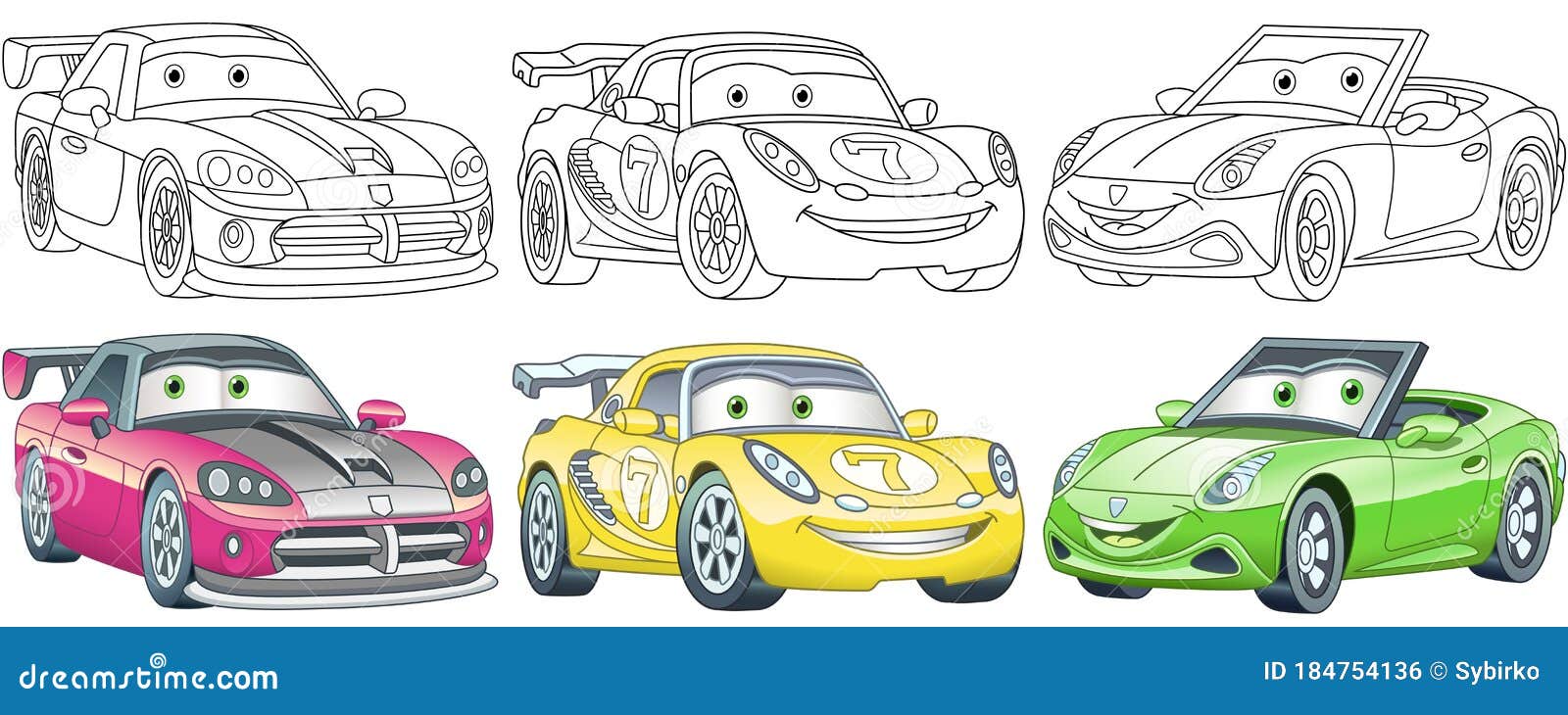 Cartoon Cars Coloring Pages Set Stock Vector   Illustration of ...