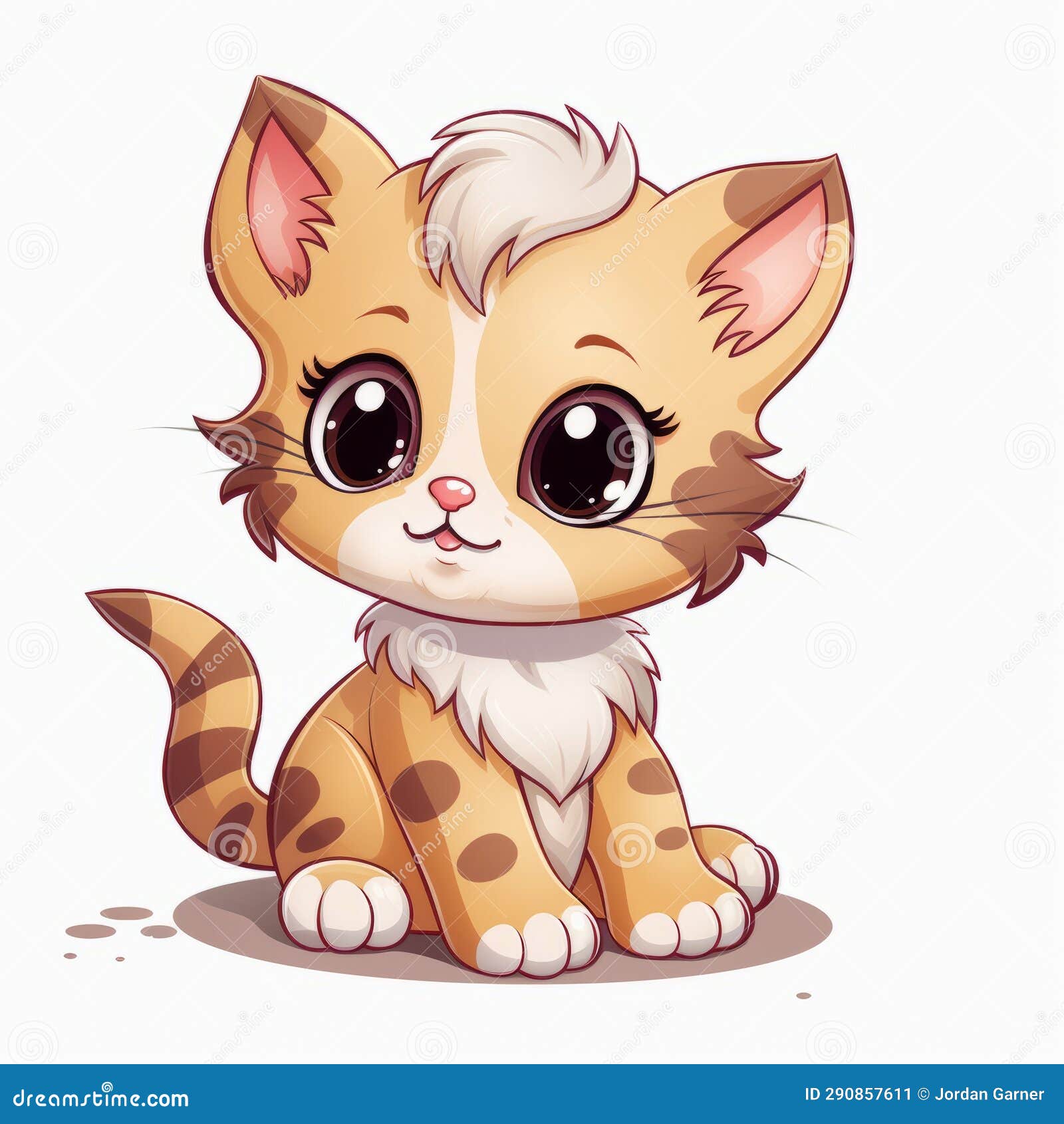 A Cartoon Cat with Big Eyes and White Fur Stock Illustration ...