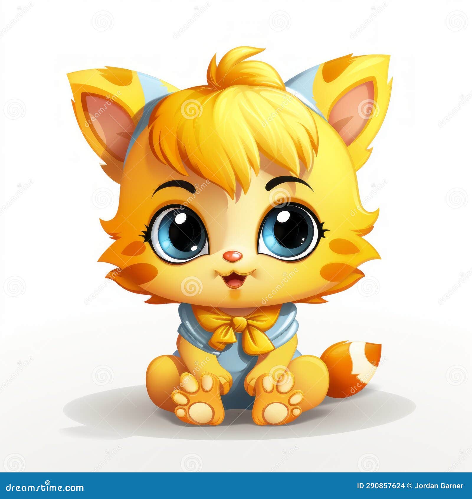 A Cartoon Cat with Blue Eyes and a Bow Tie Stock Illustration