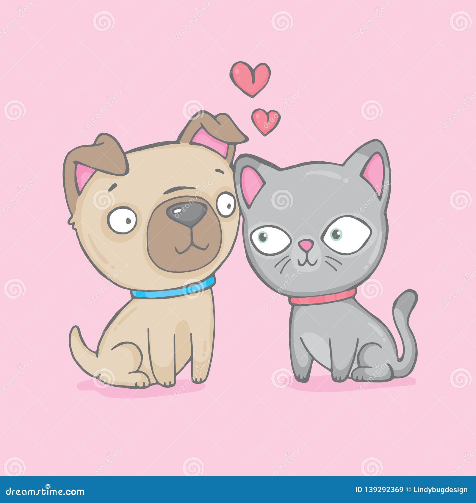 A Cartoon Cat and Dog in Love Stock Illustration - Illustration of smile,  black: 139292369