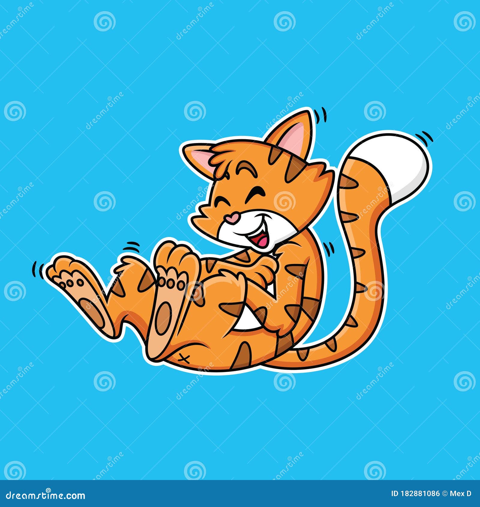 Cartoon Cat Expression Laughing in Blue Background Stock Illustration