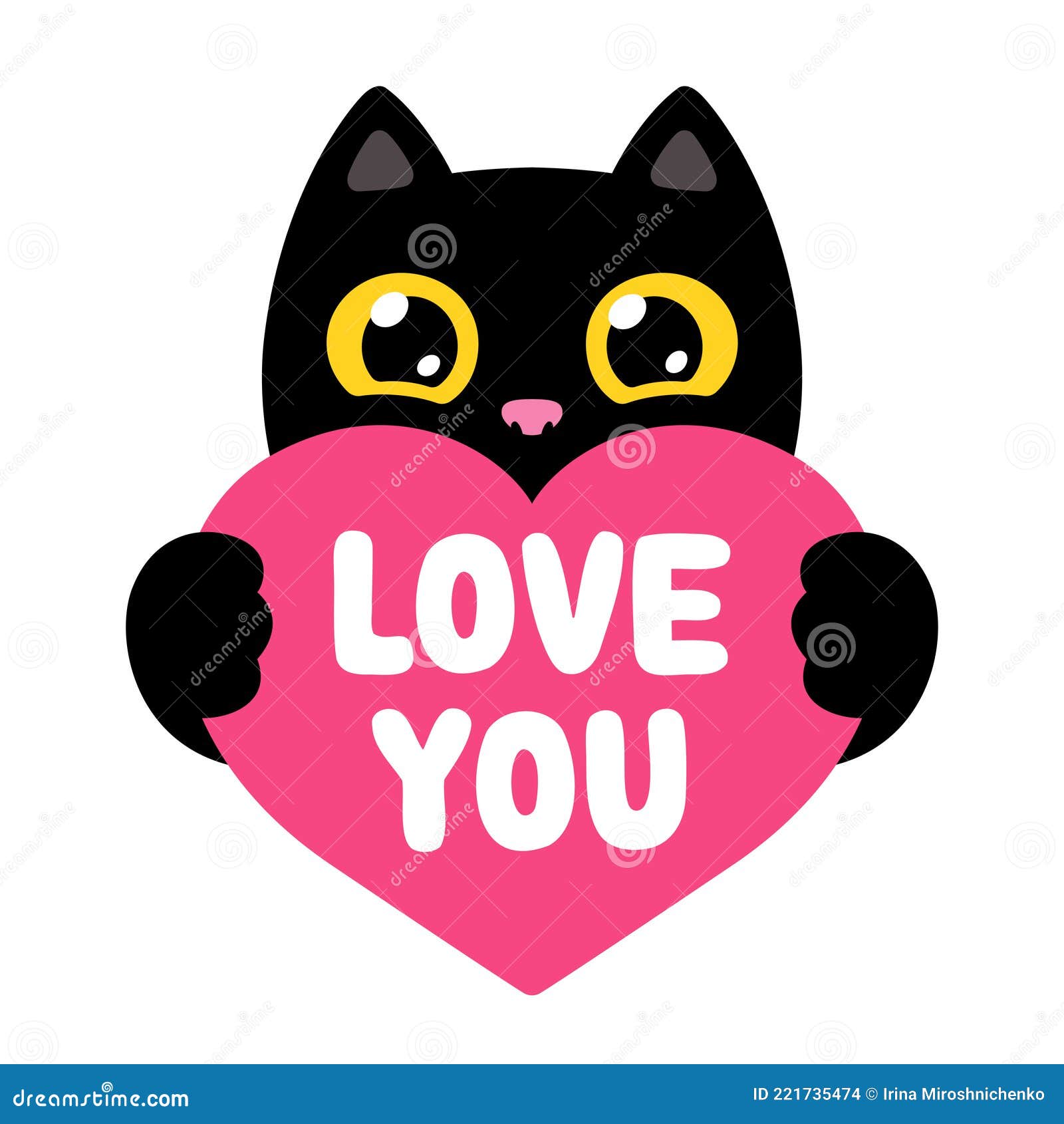Cartoon Cat Love You Heart stock vector. Illustration of drawing - 221735474