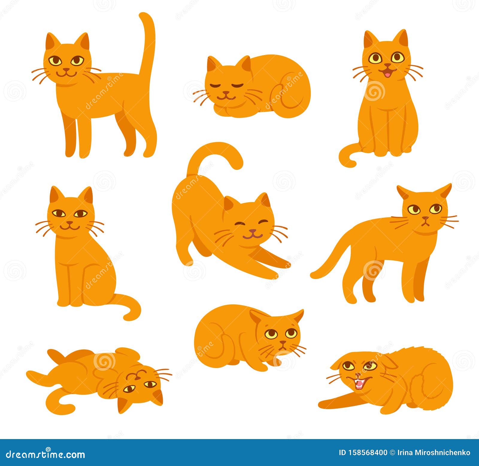 cartoon cat poses set