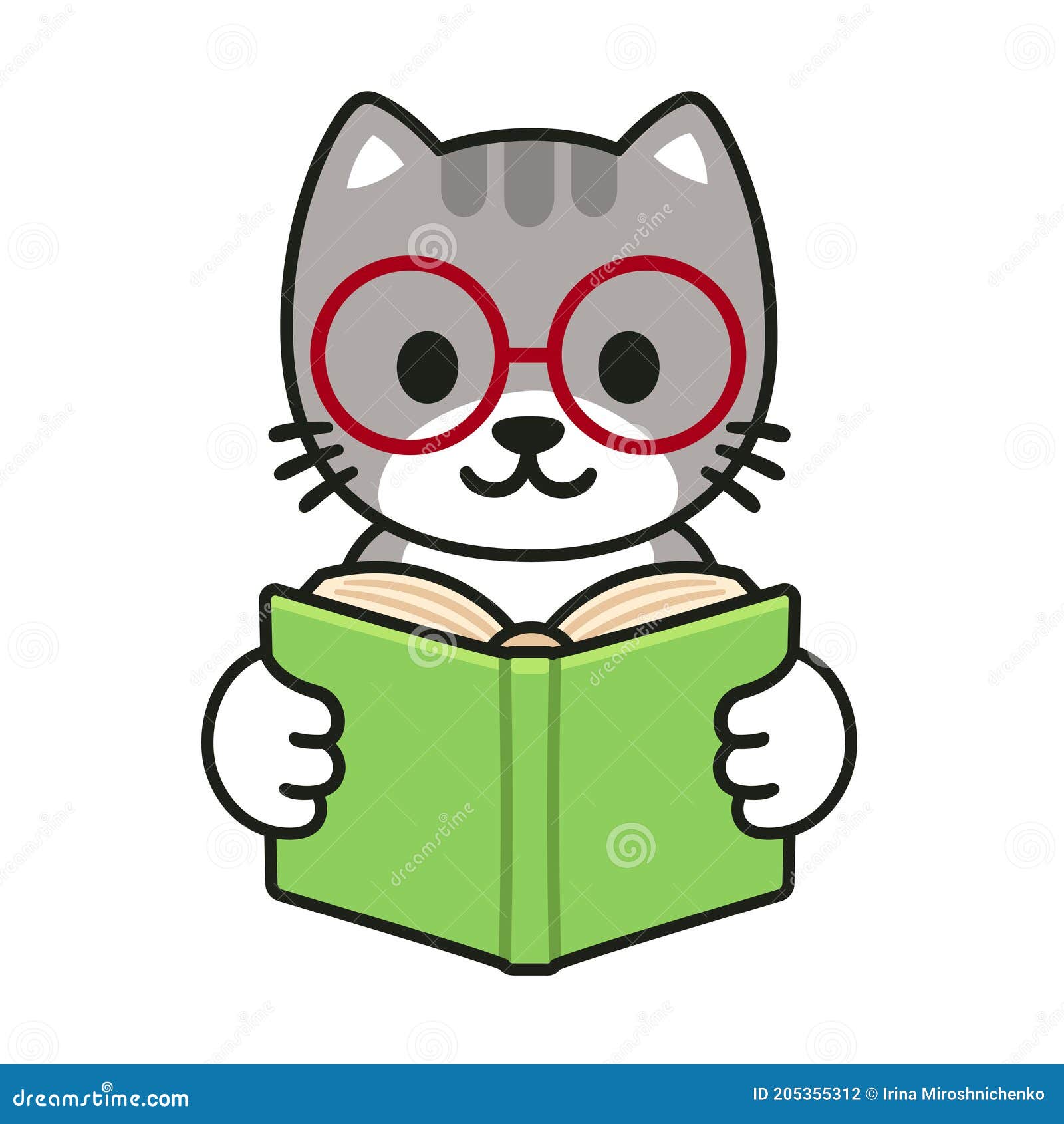 Cartoon cat reading a book stock vector. Illustration of bookshop -  205355312