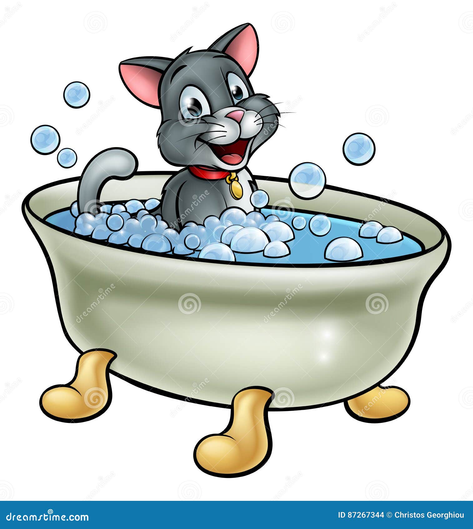 Cartoon Cat Washing in the Bath Stock Vector Illustration of bathtub