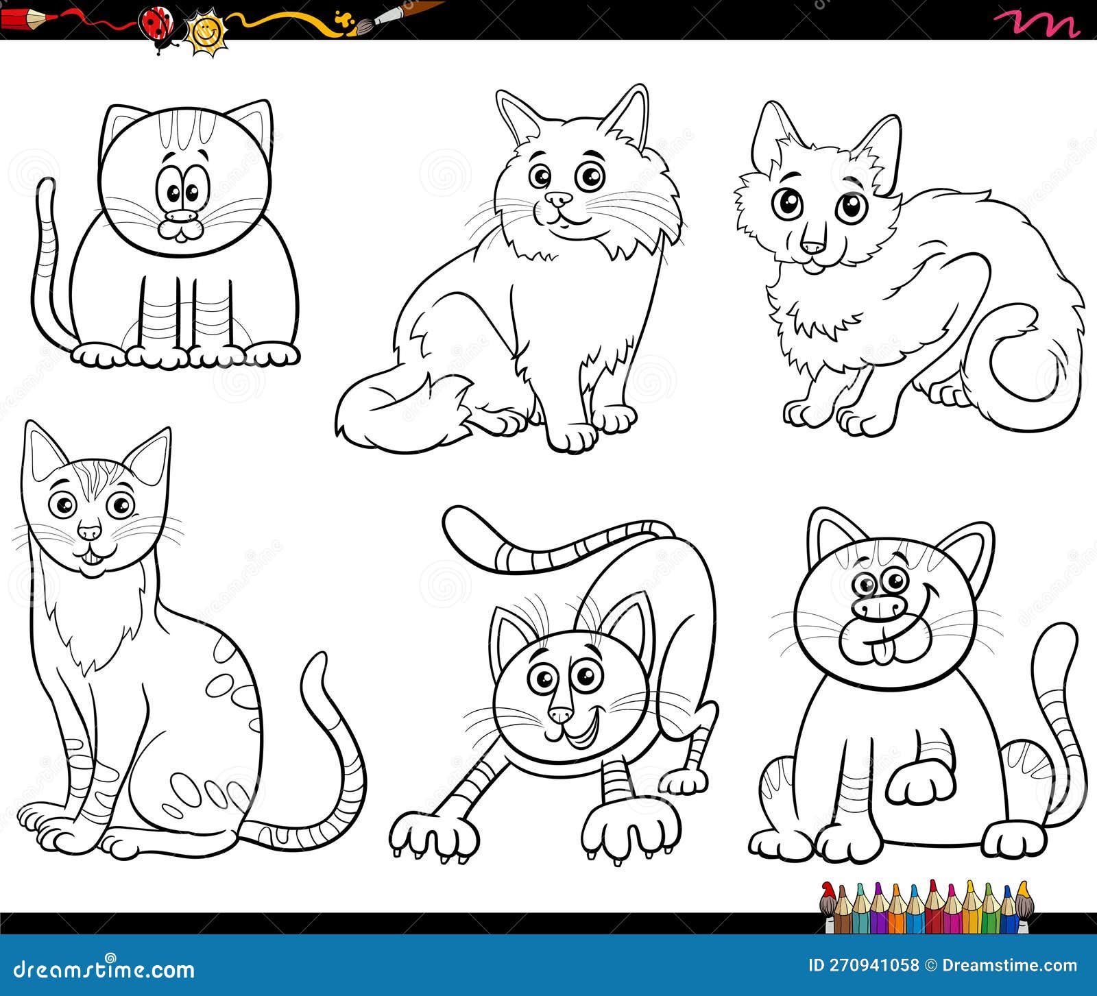 Conjunto de personagens de quadrinhos de gatos e gatinhos de desenho animado