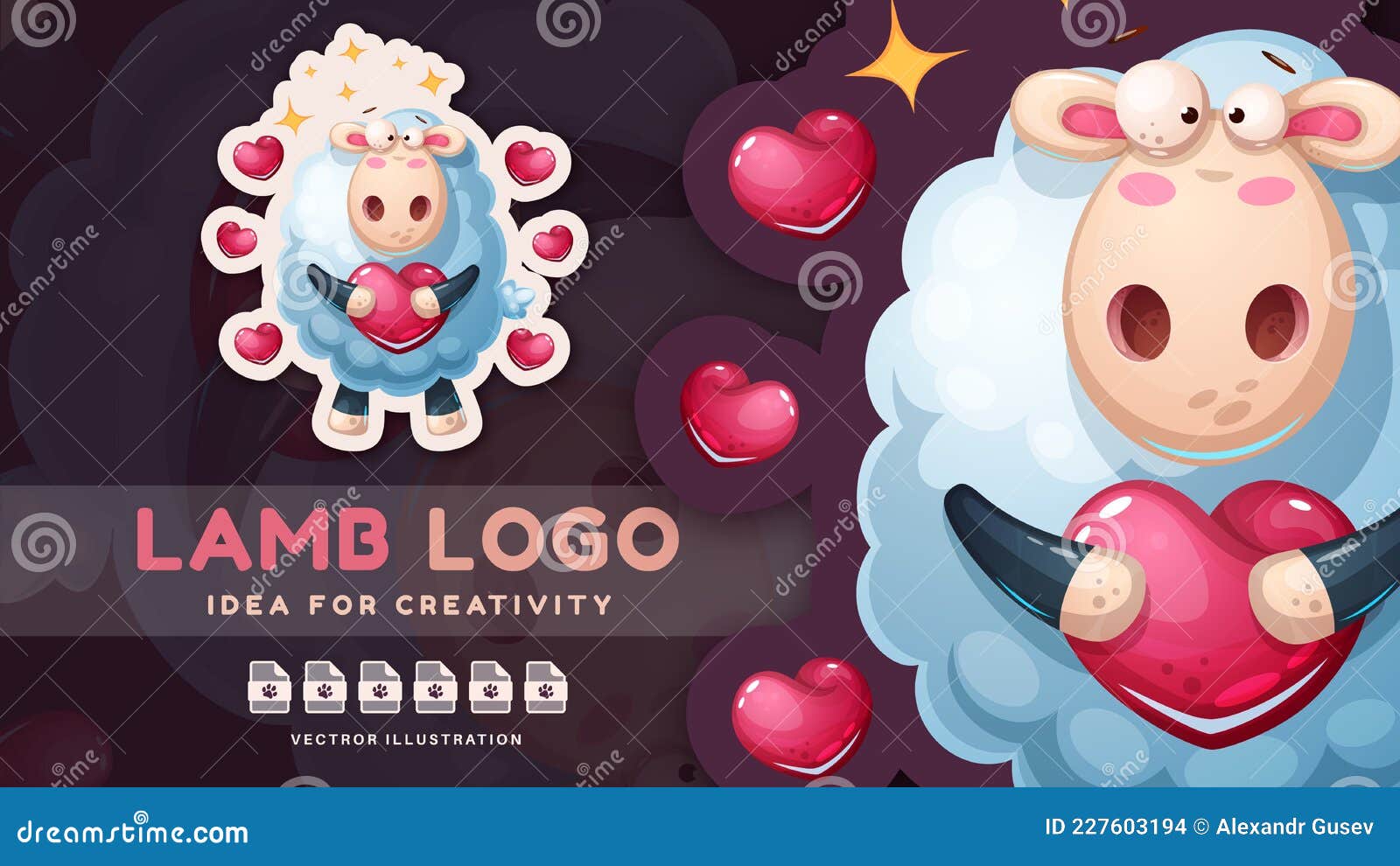Cartoon Character Animal Lamb with Heart Stock Vector Illustration of