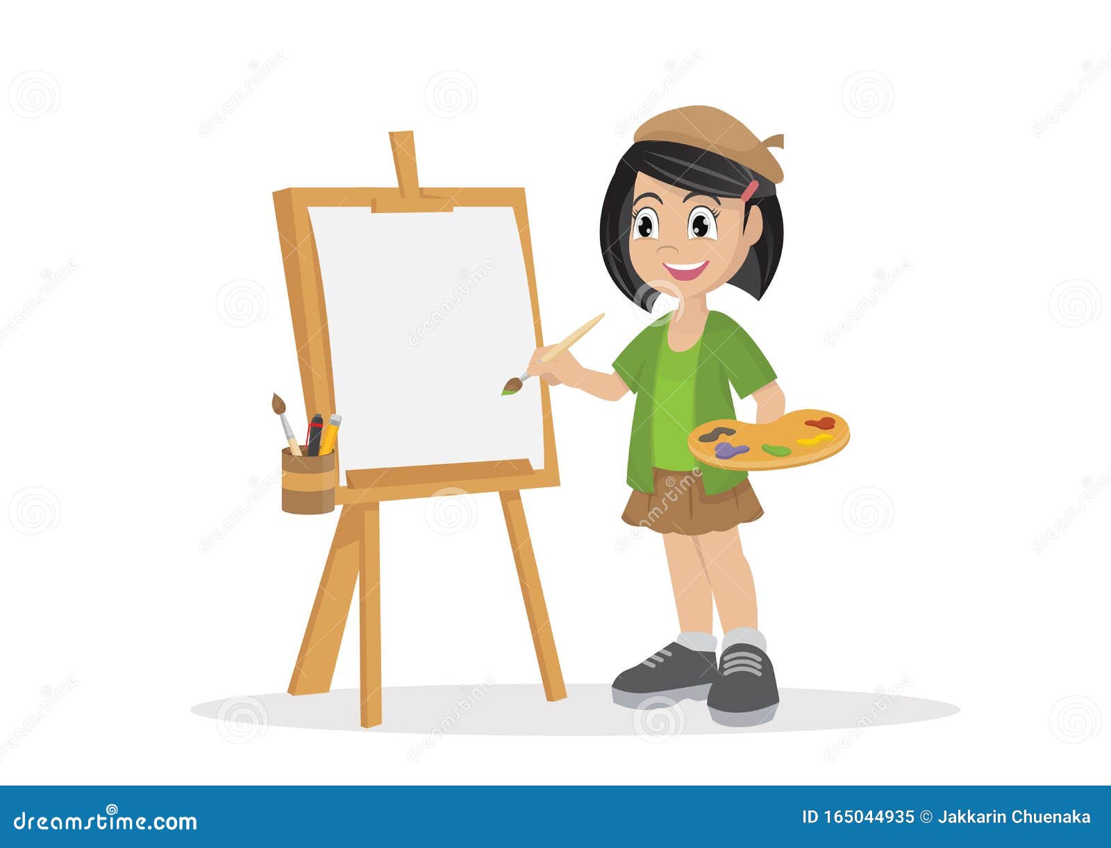 Cartoon Character, Artist Girl Painting on Canvas., Stock Vector -  Illustration of draw, painter: 165044935