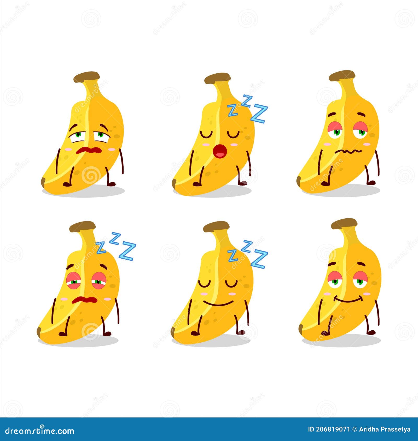 Cartoon Character of Banana with Sleepy Expression Stock Vector