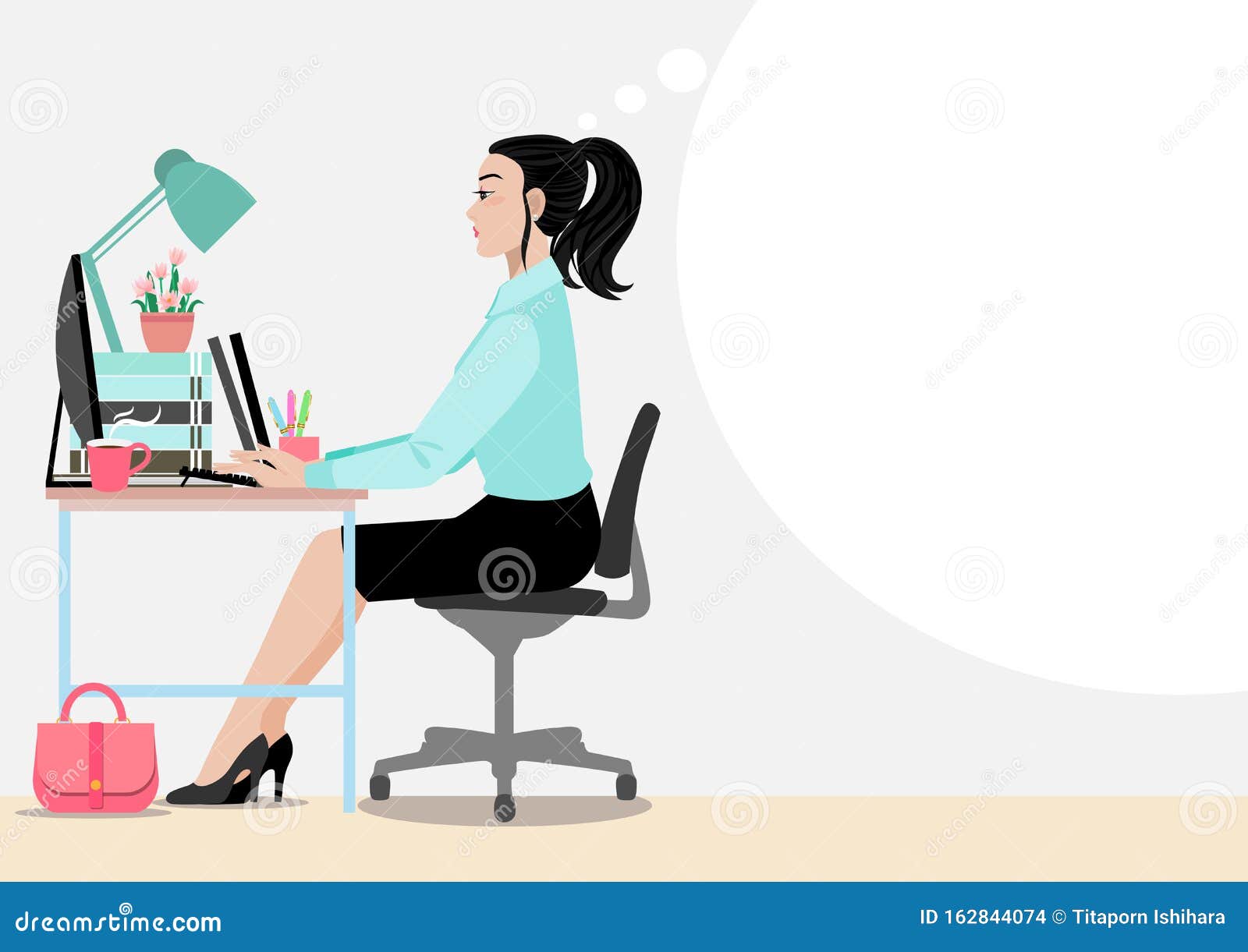 Cartoon Character, Beautiful Employee Lady Working with Computer in Office Background Vector Stock Vector - Illustration of coffee, monitor: 162844074 Cartoon Character, Beautiful Employee Lady Working with Computer in Office Background Vector Stock Vector - Illustration of coffee, monitor: 162844074