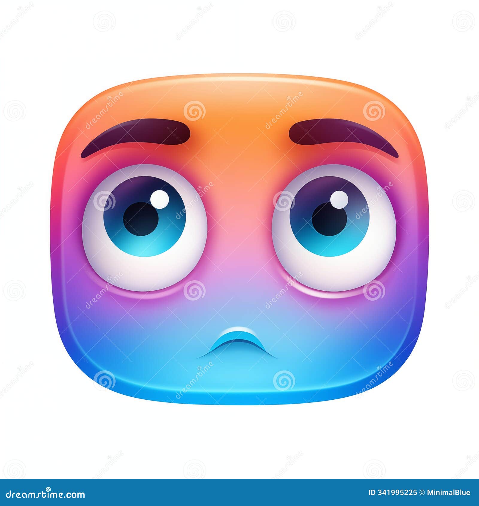 a cartoon character with big sad eyes set against a simple background