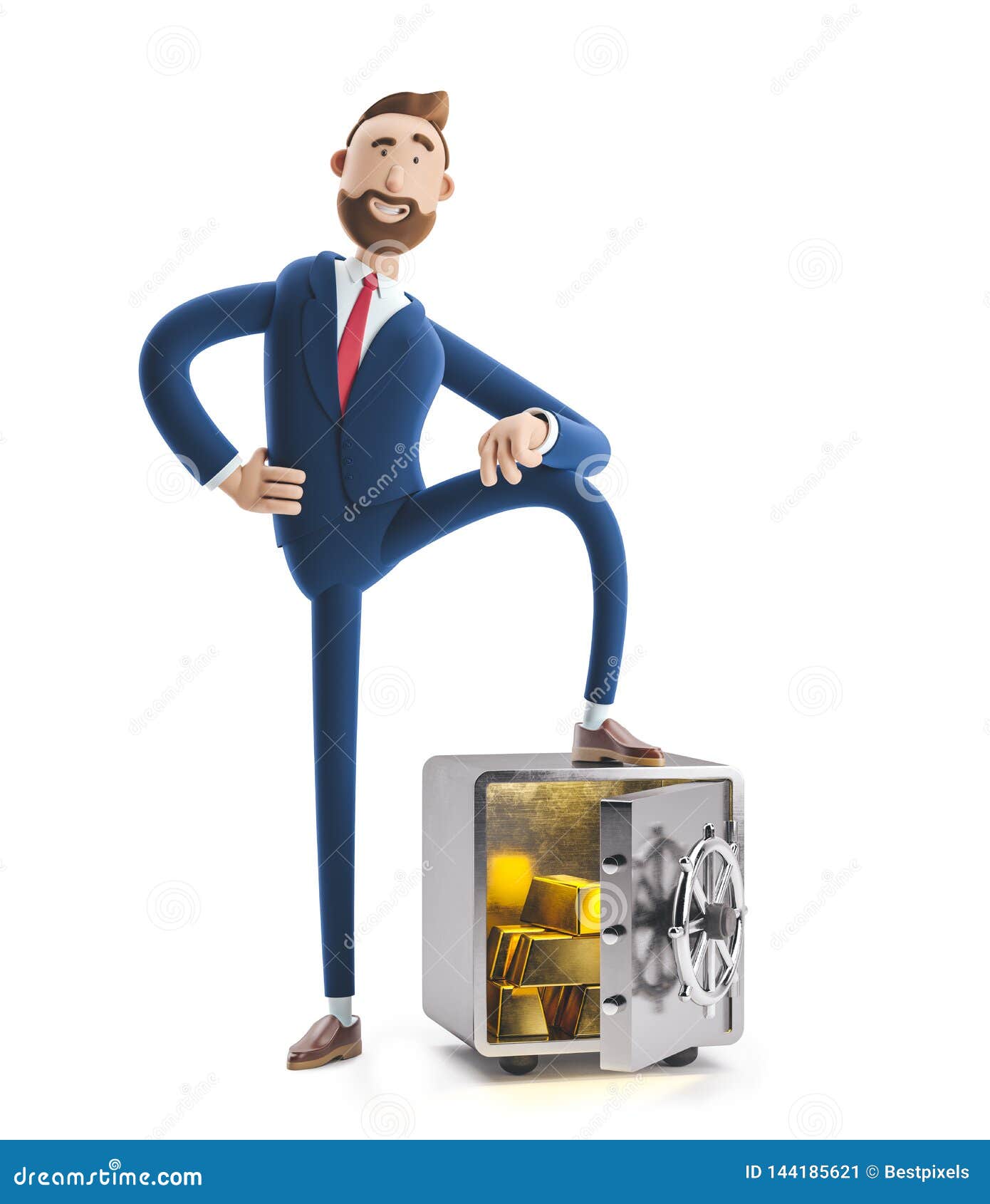 3d Illustration. Businessman Billy with Safe and Gold. Stock Illustration -  Illustration of corporate, cash: 144185621