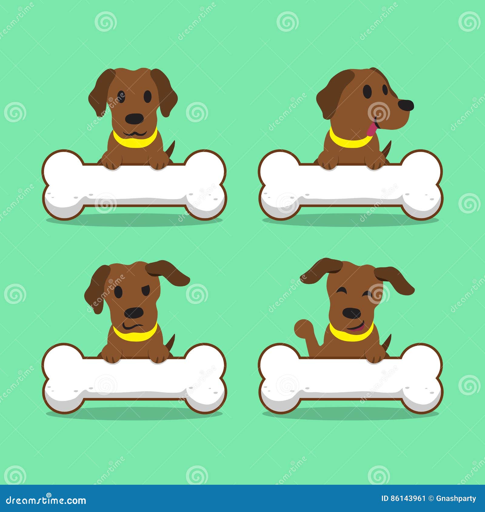 Cartoon Character Brown Labrador Dog with Big Bones Stock Vector