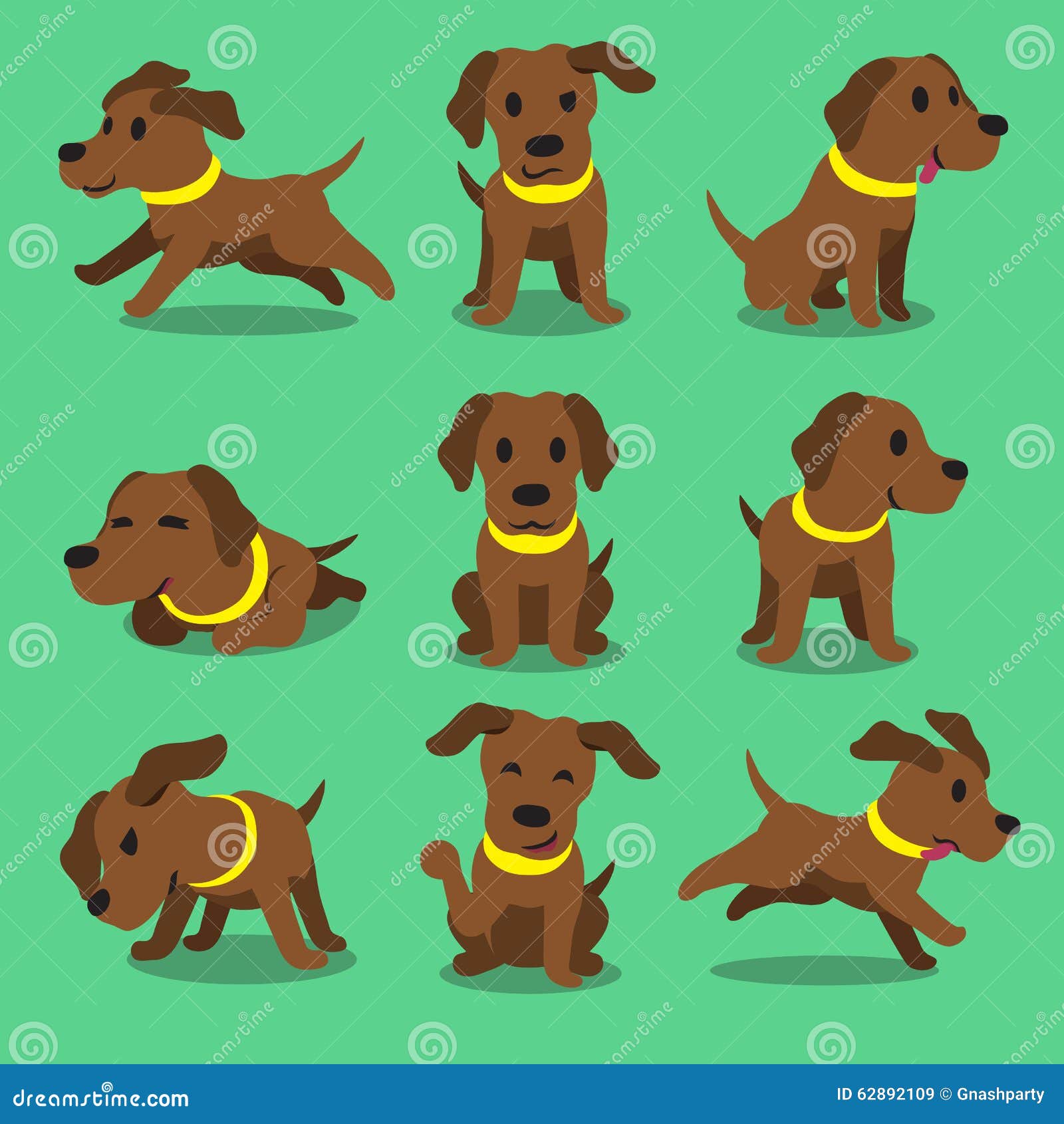 Cartoon Character Brown Labrador Dog Poses Stock Vector Illustration