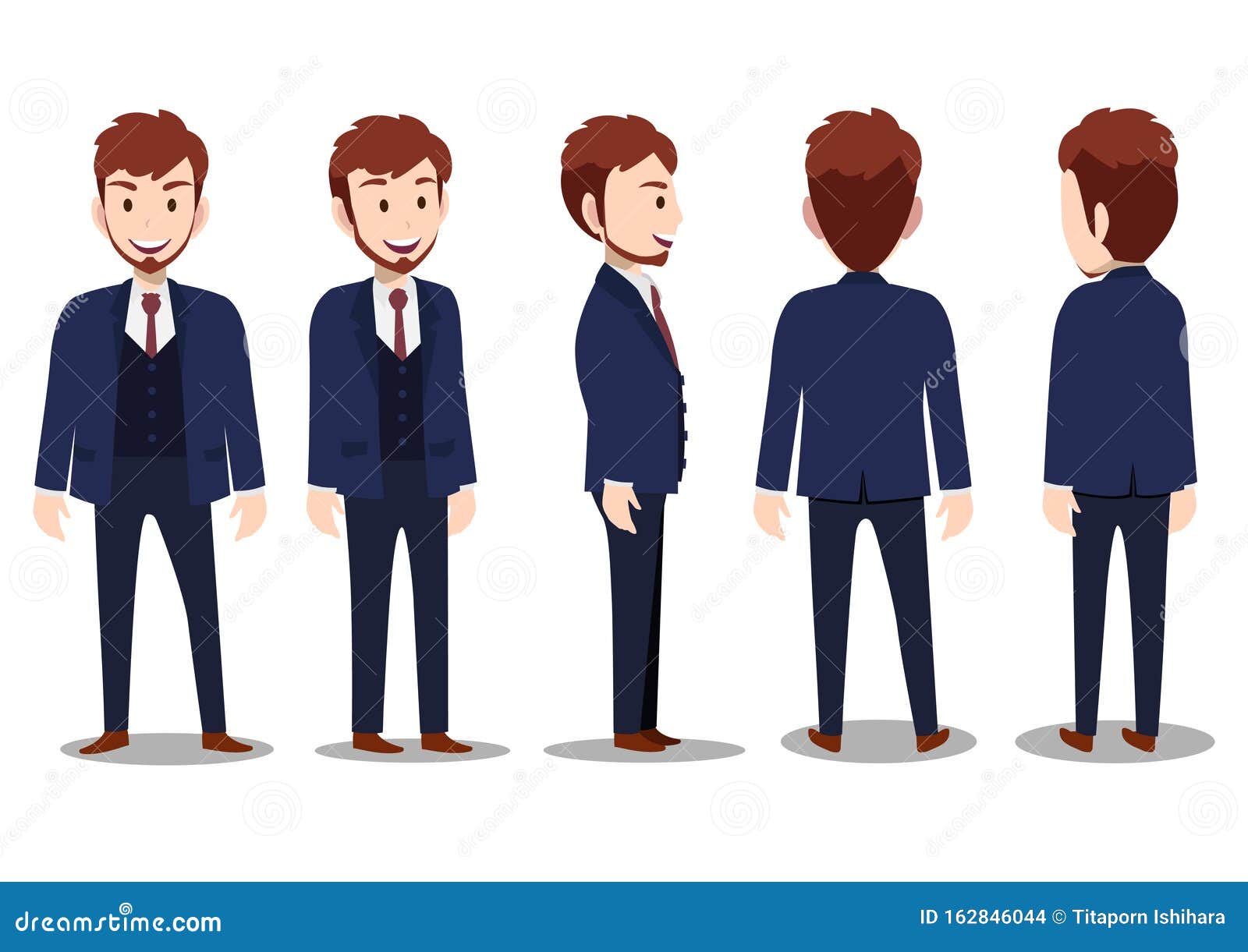 Cartoon Character with Business Man in Suit for Animation. Front, Side,  Back, 3/4 View Character Vector Stock Vector - Illustration of businessman,  portrait: 162846044