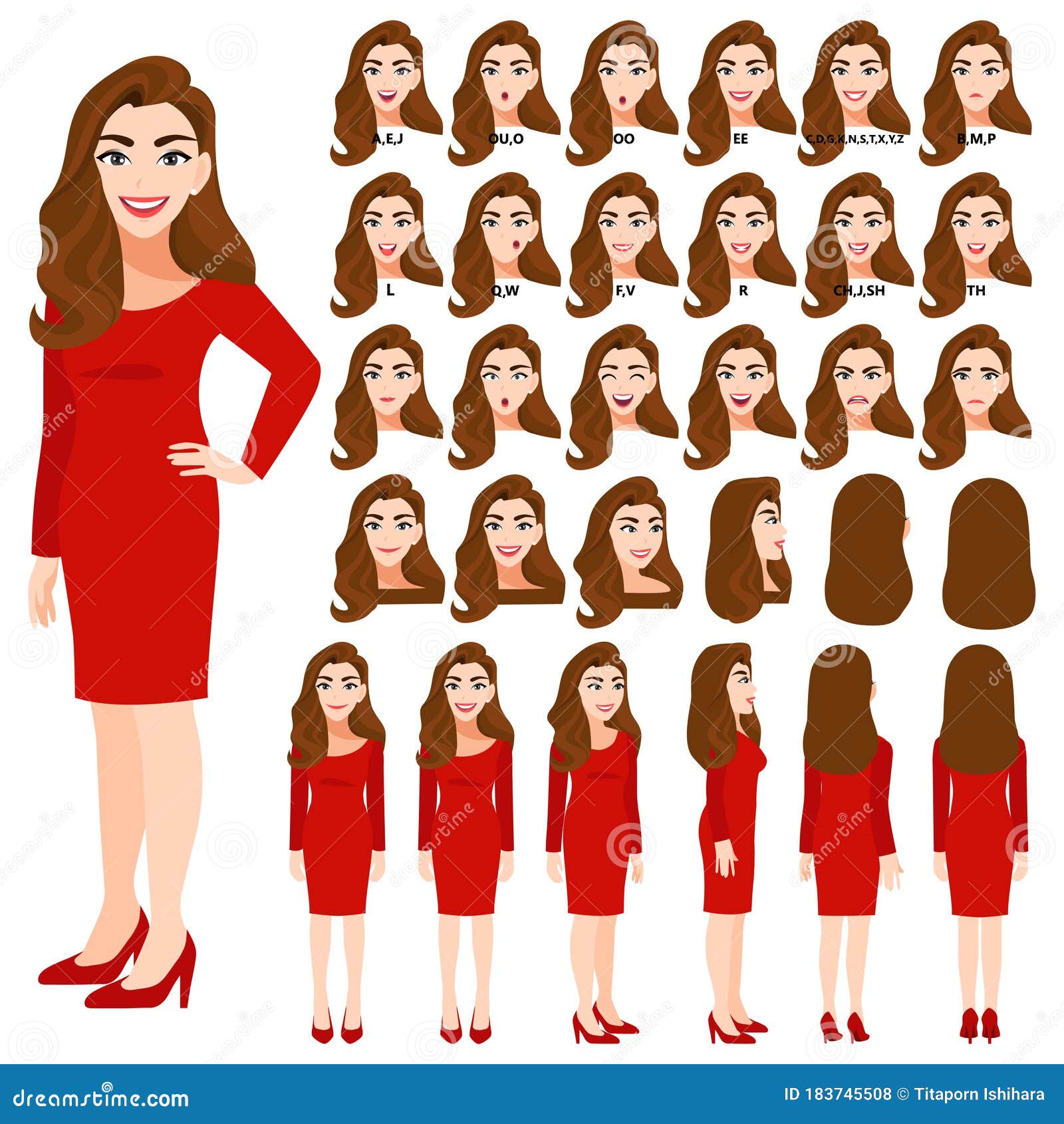 Cartoon Character with Business Woman in Red Dress for Animation. Front, Side, Back, 3-4 View Character. Separate Parts of Body Stock Vector - Illustration of icon, mouth: 183745508 Cartoon Character with Business Woman in Red Dress for Animation. Front, Side, Back, 3-4 View Character. Separate Parts of Body Stock Vector - Illustration of icon, mouth: 183745508