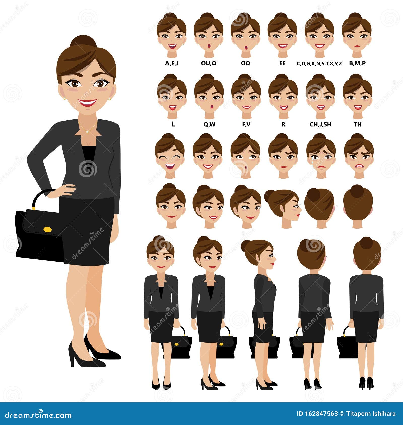 Cartoon Character with Business Woman in Suit for Animation. Flat Stock Vector - Illustration of face, animation: 162847563 Cartoon Character with Business Woman in Suit for Animation. Flat Stock Vector - Illustration of face, animation: 162847563
