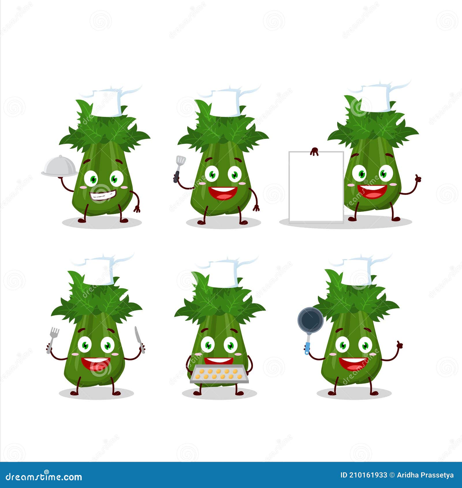 Cartoon Character of Celery with Various Chef Emoticons Stock Vector