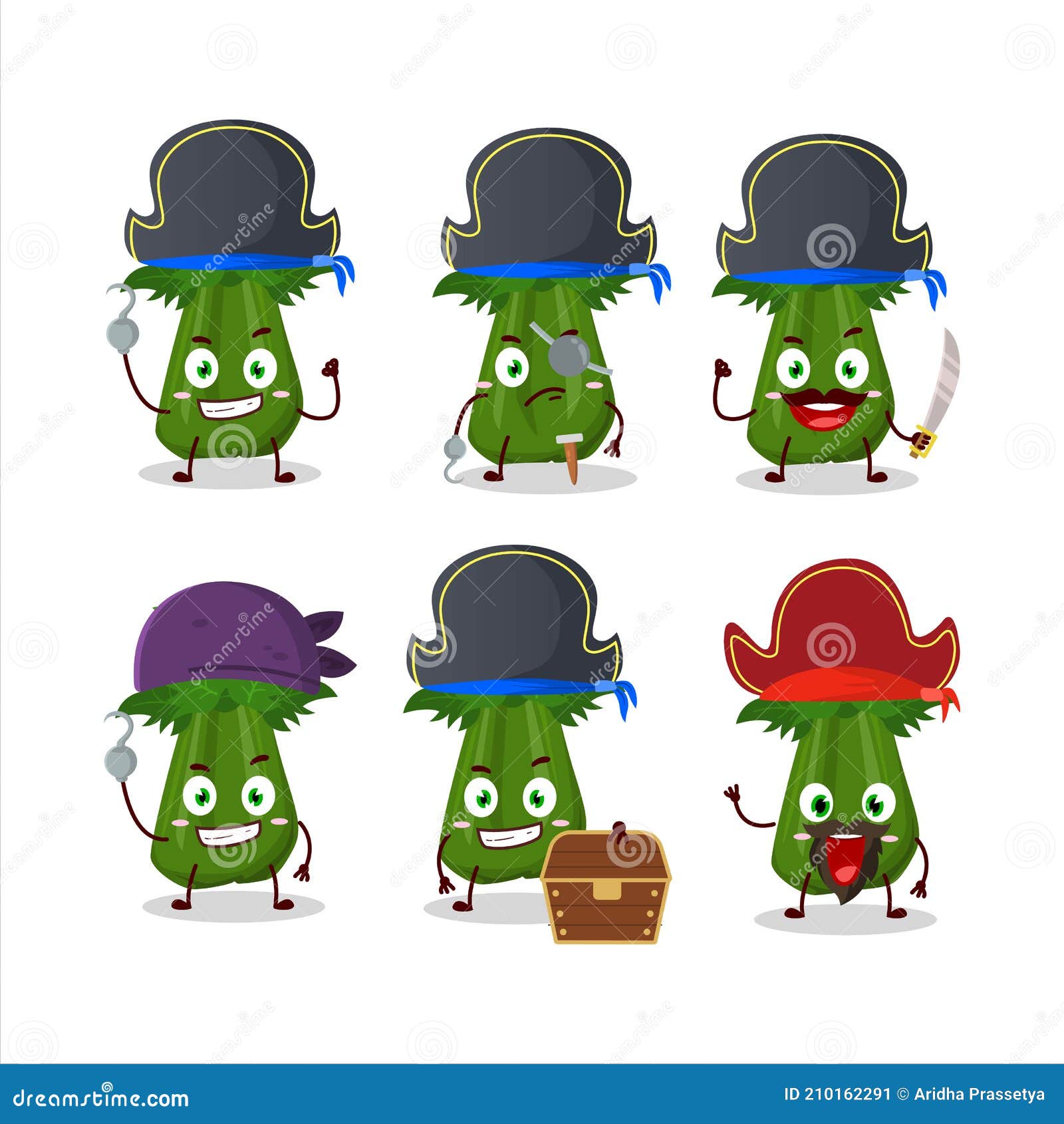 Cartoon Character of Celery with Various Pirates Emoticons Stock Vector