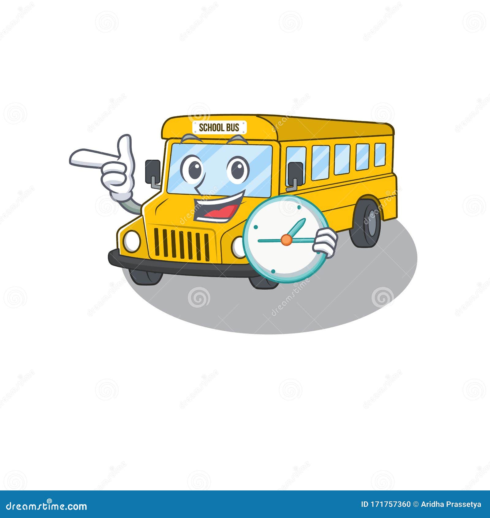 Cartoon Character Concept School Bus Having Clock Stock Vector